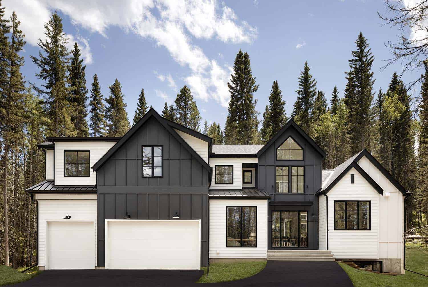 black and white modern farmhouse exterior with board and batten siding