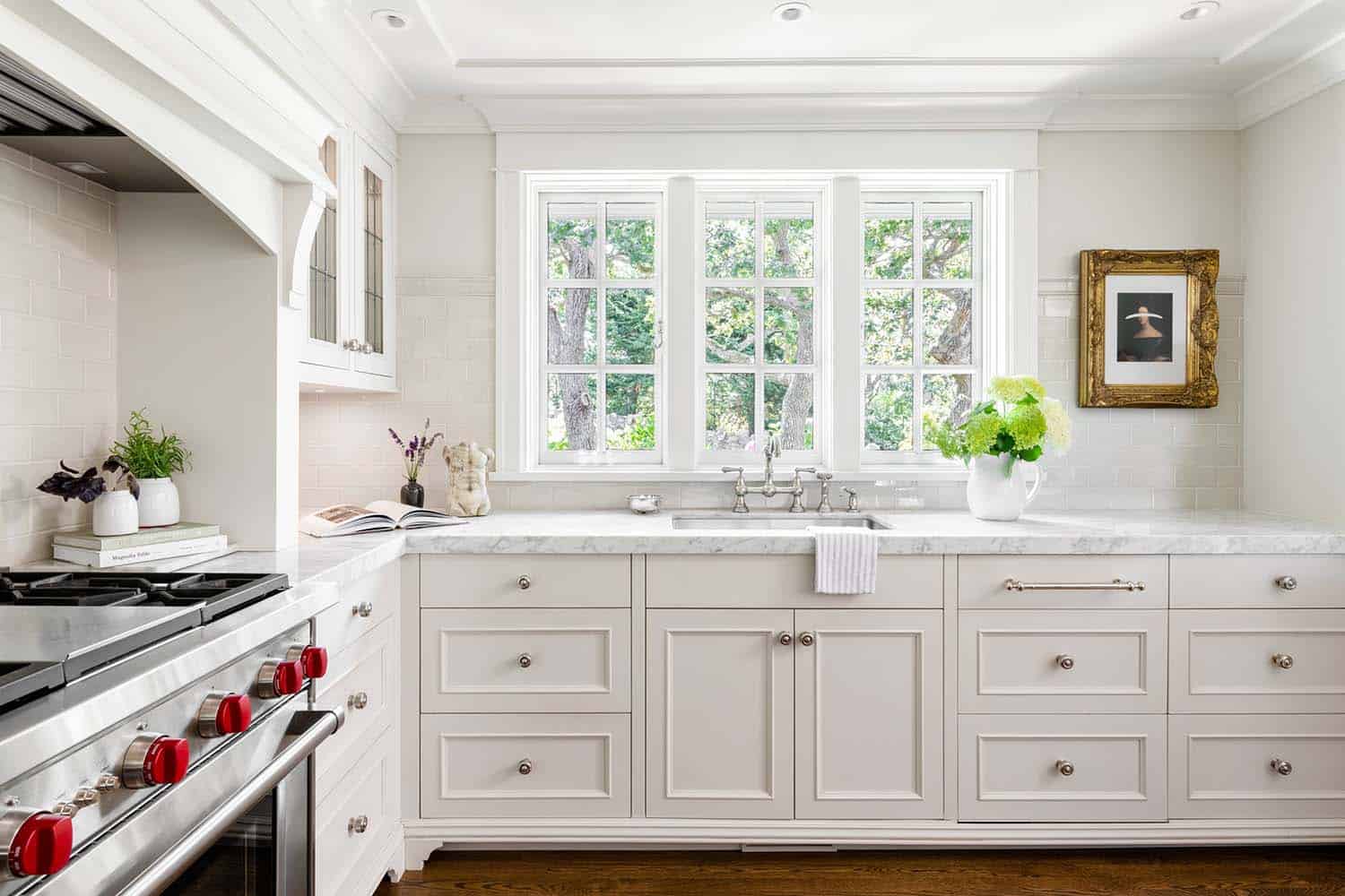 traditional kitchen with a view of the sink and a wolf range