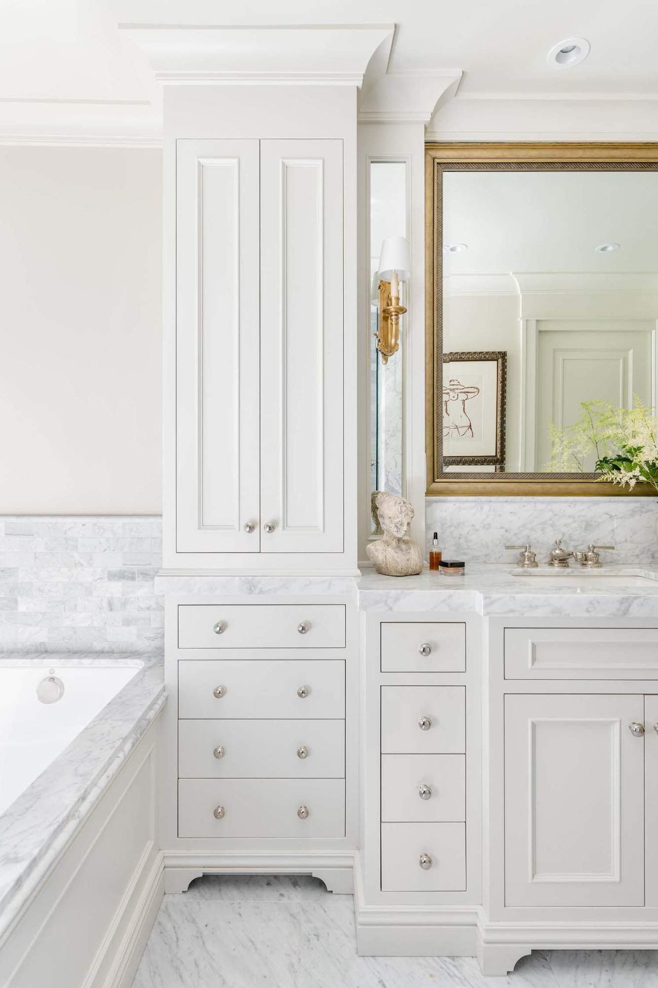 traditional bathroom vanity and tub