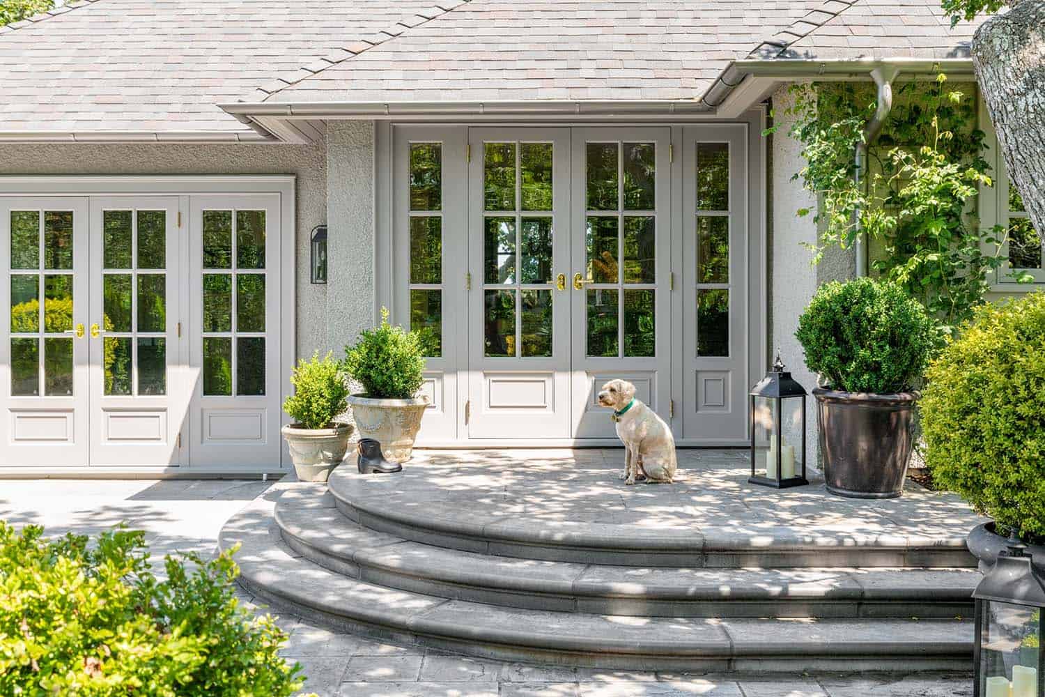 traditional home exterior with rounded steps