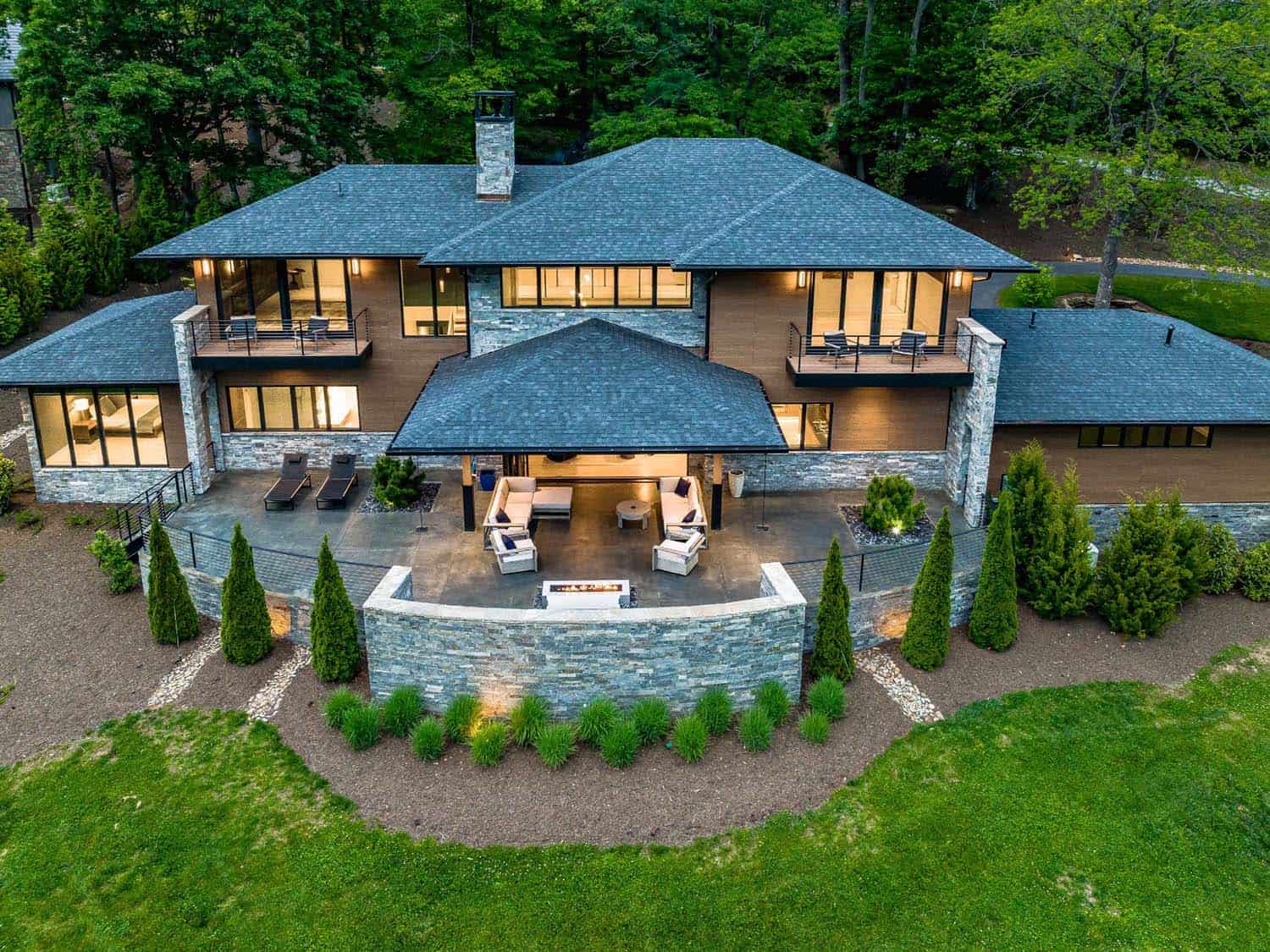 modern house exterior at dusk