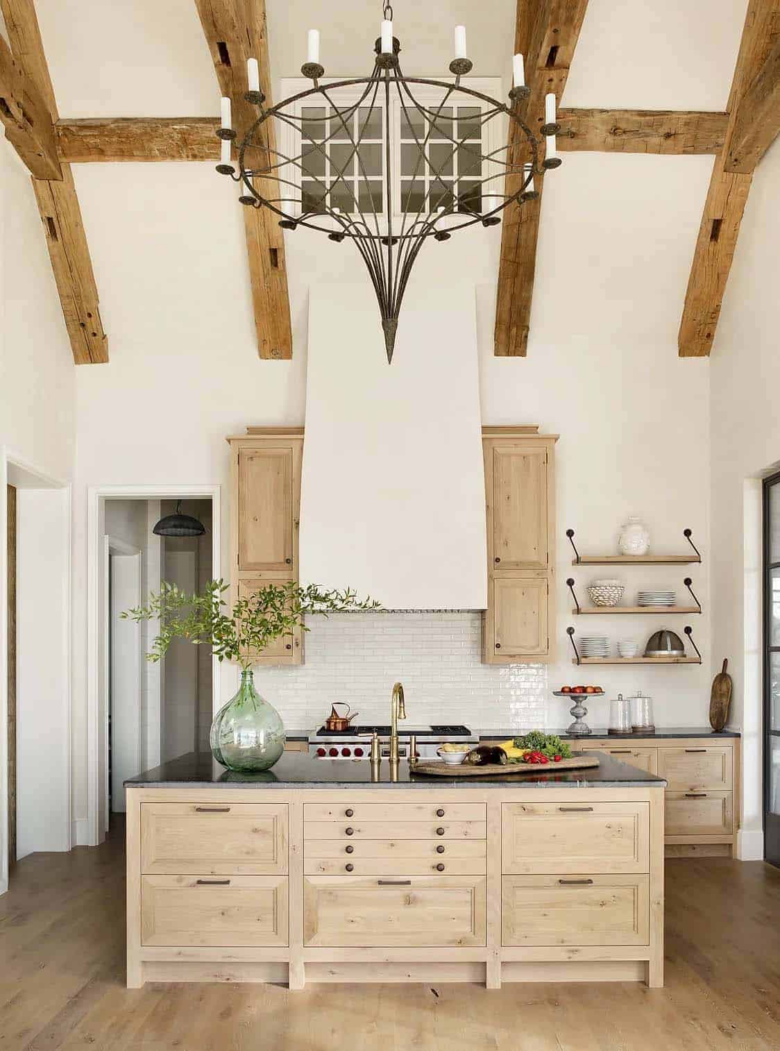 rustic modern kitchen with tall ceilings