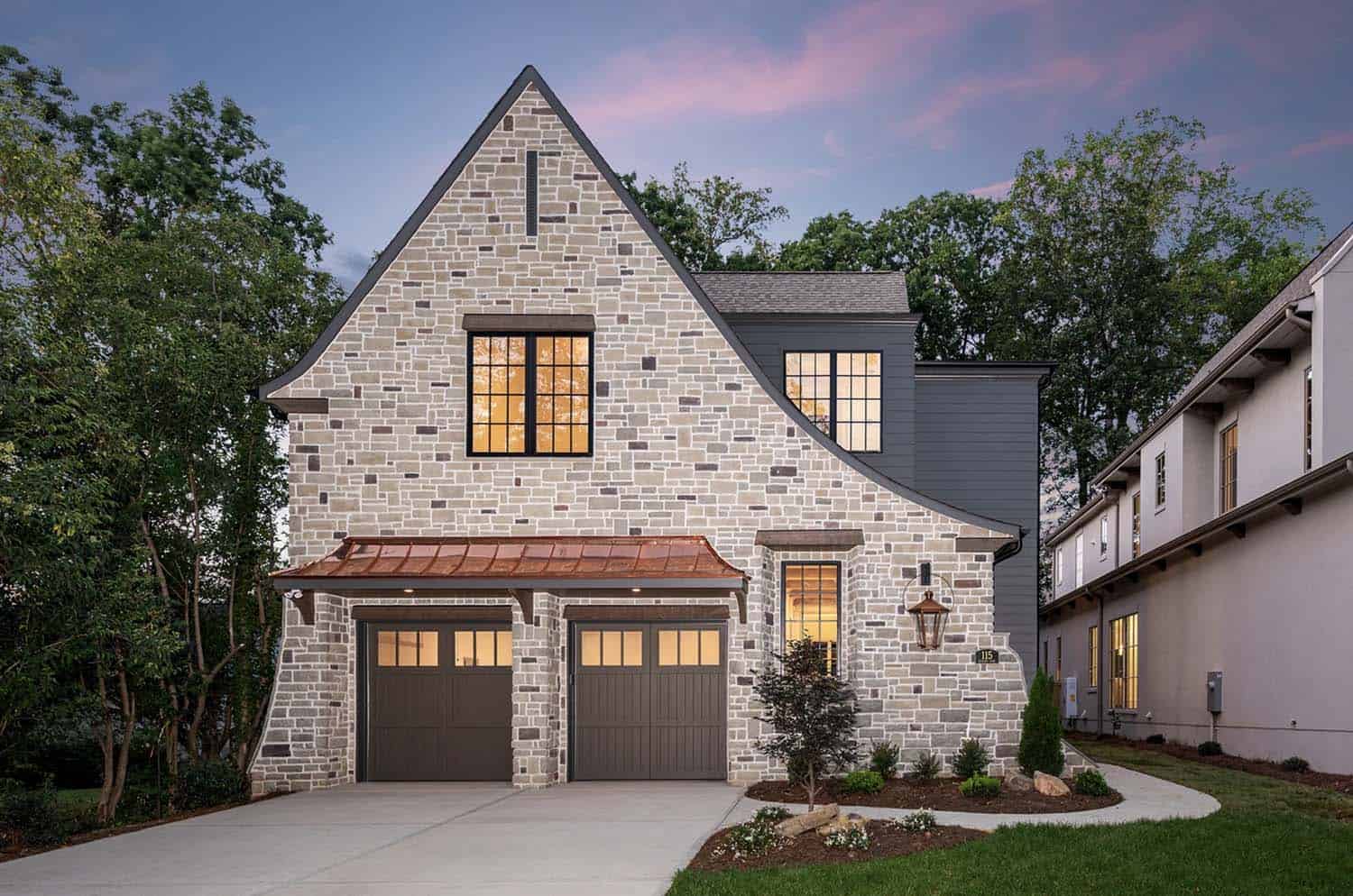 contemporary home exterior at dusk
