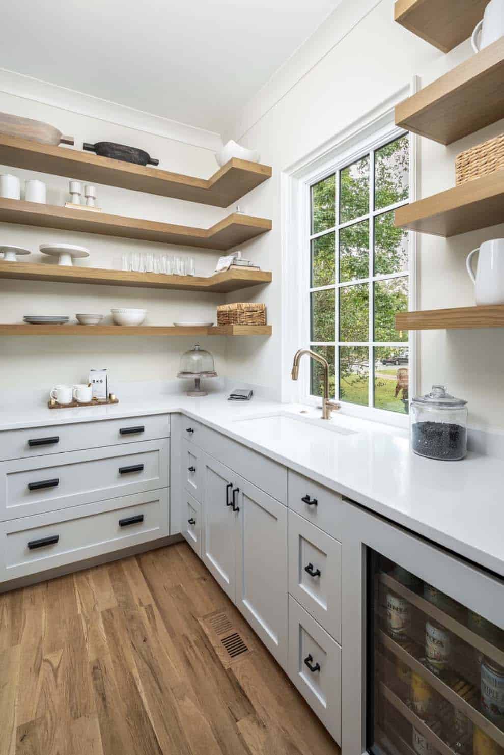 contemporary pantry with open shelves