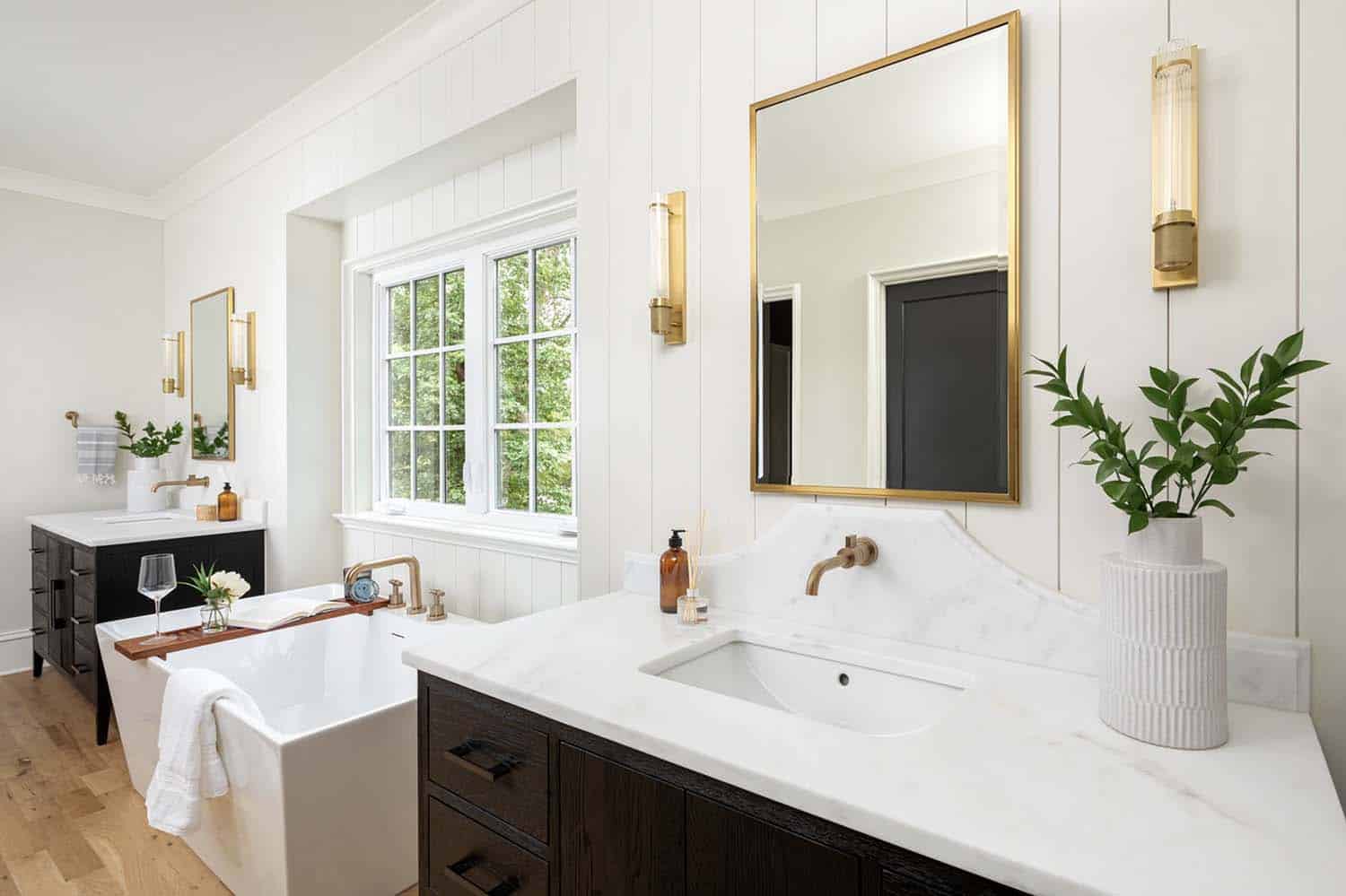 contemporary bathroom with a freestanding tub
