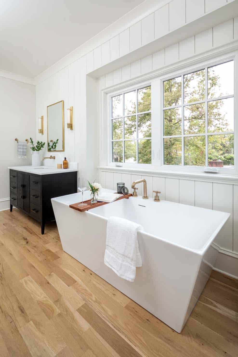 contemporary bathroom with a freestanding tub