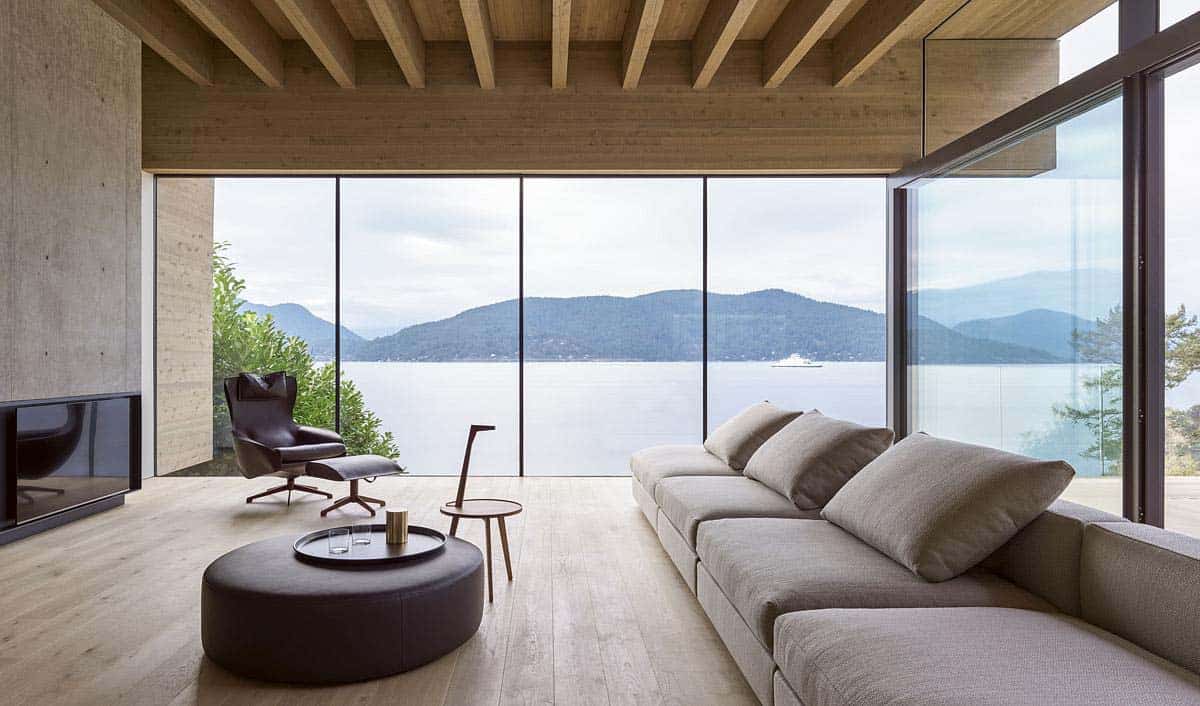minimalist living room with an ocean view