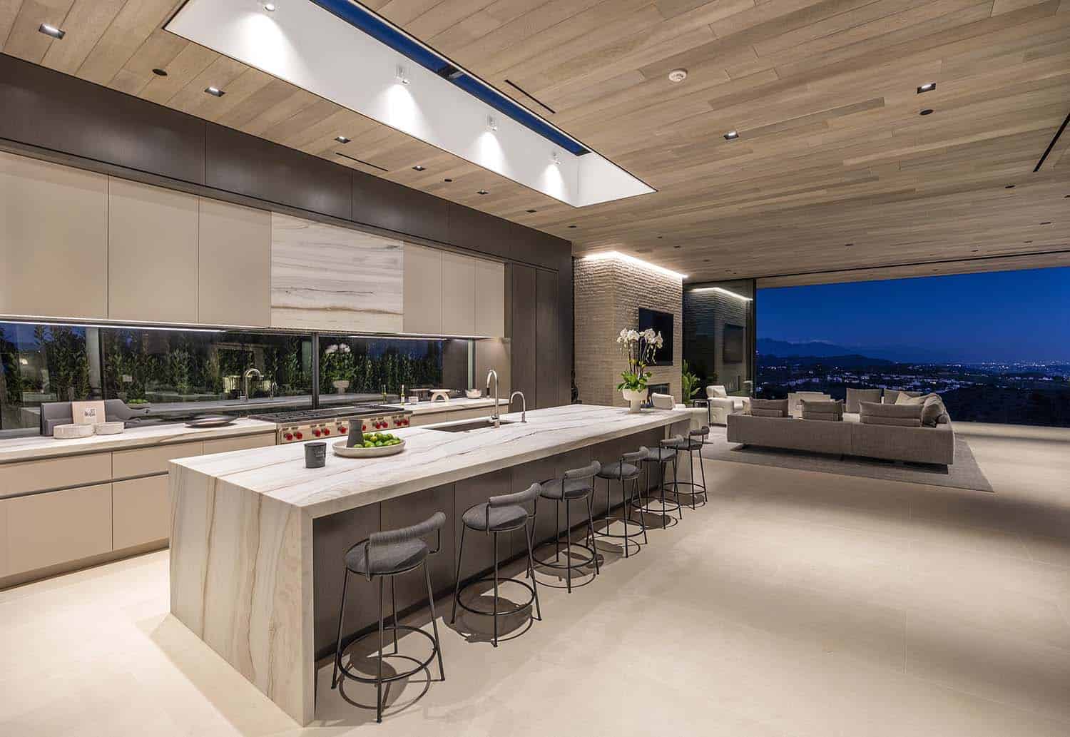 modern kitchen with a skylight