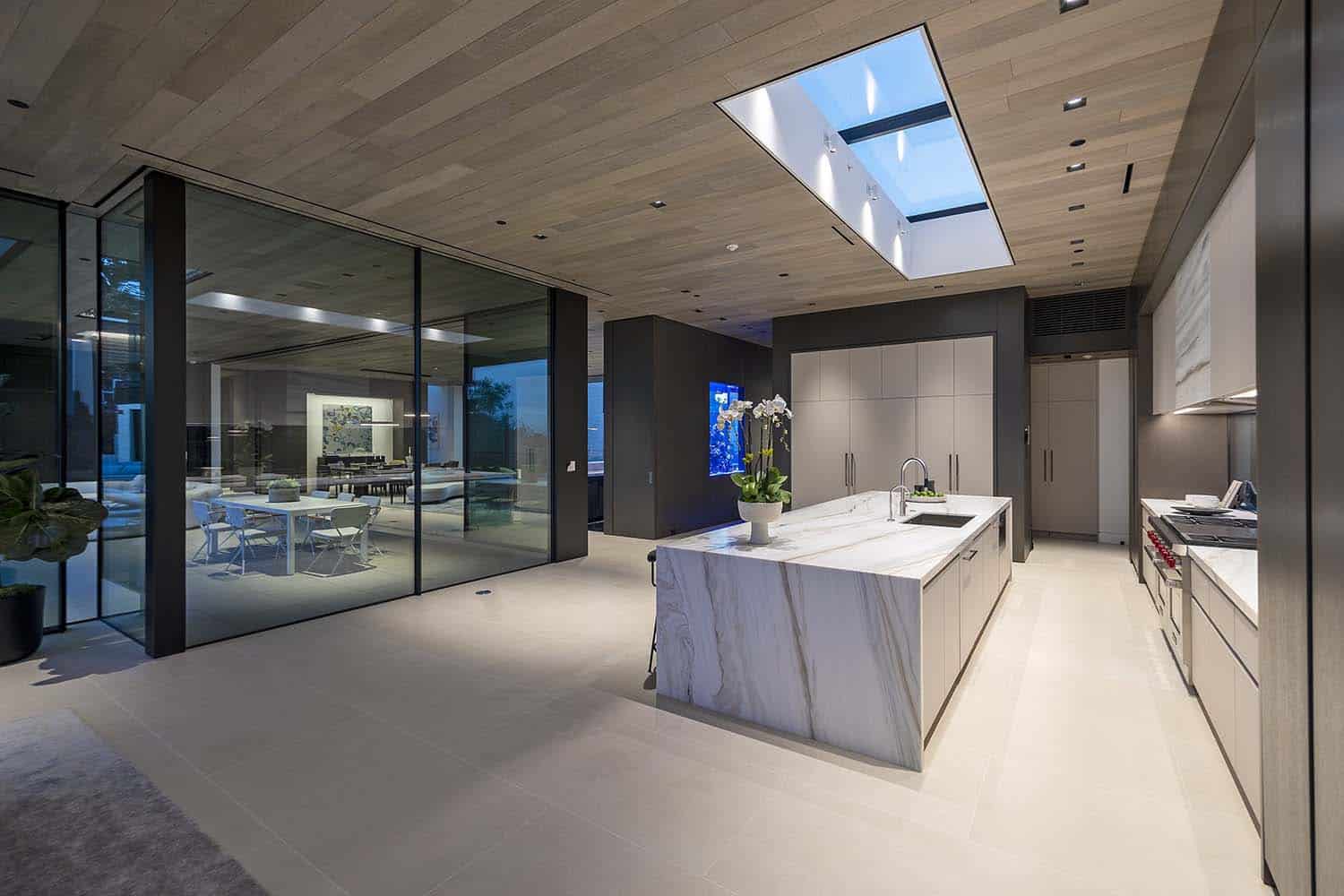 modern kitchen with a skylight