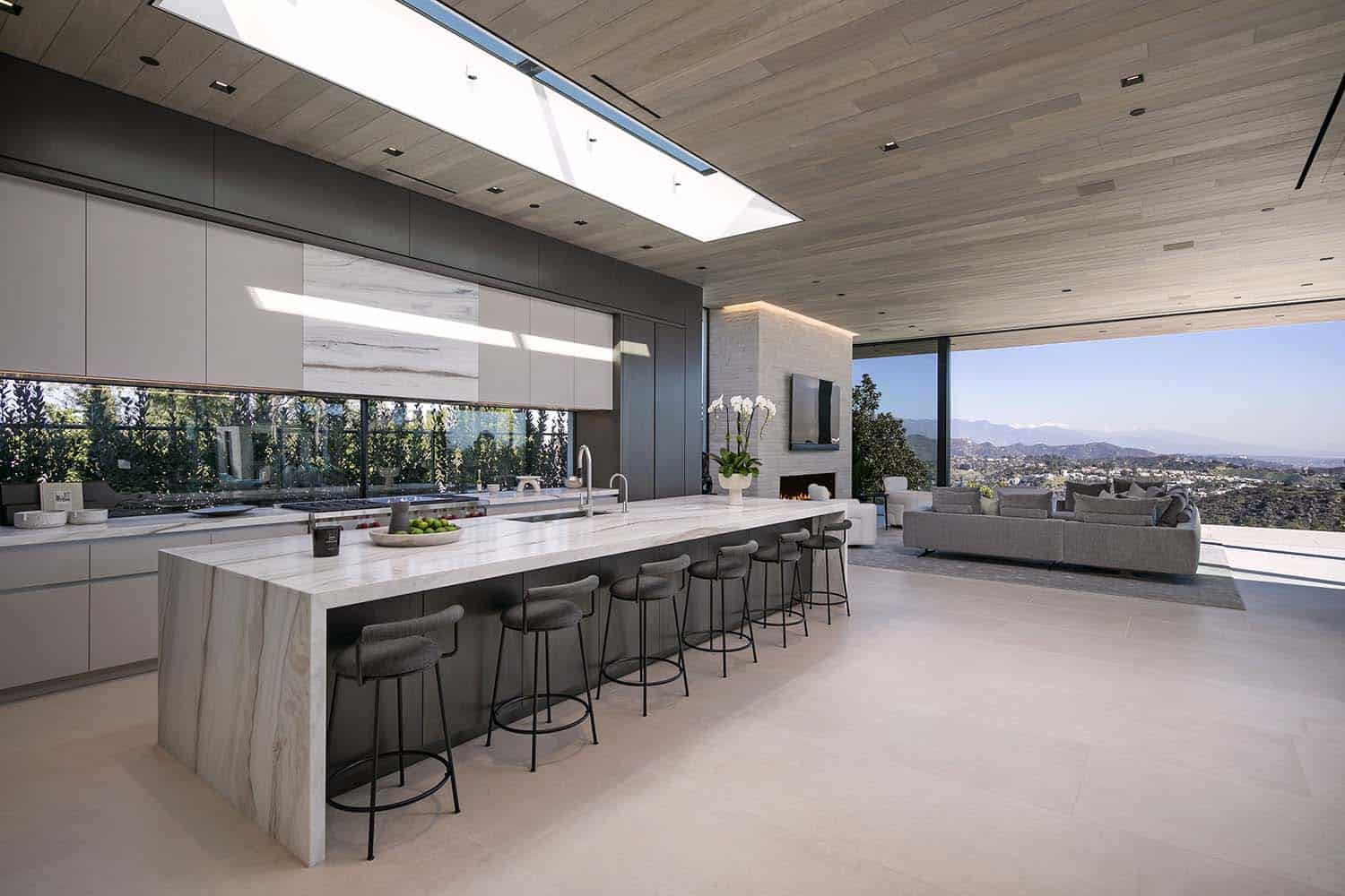 modern kitchen with a skylight