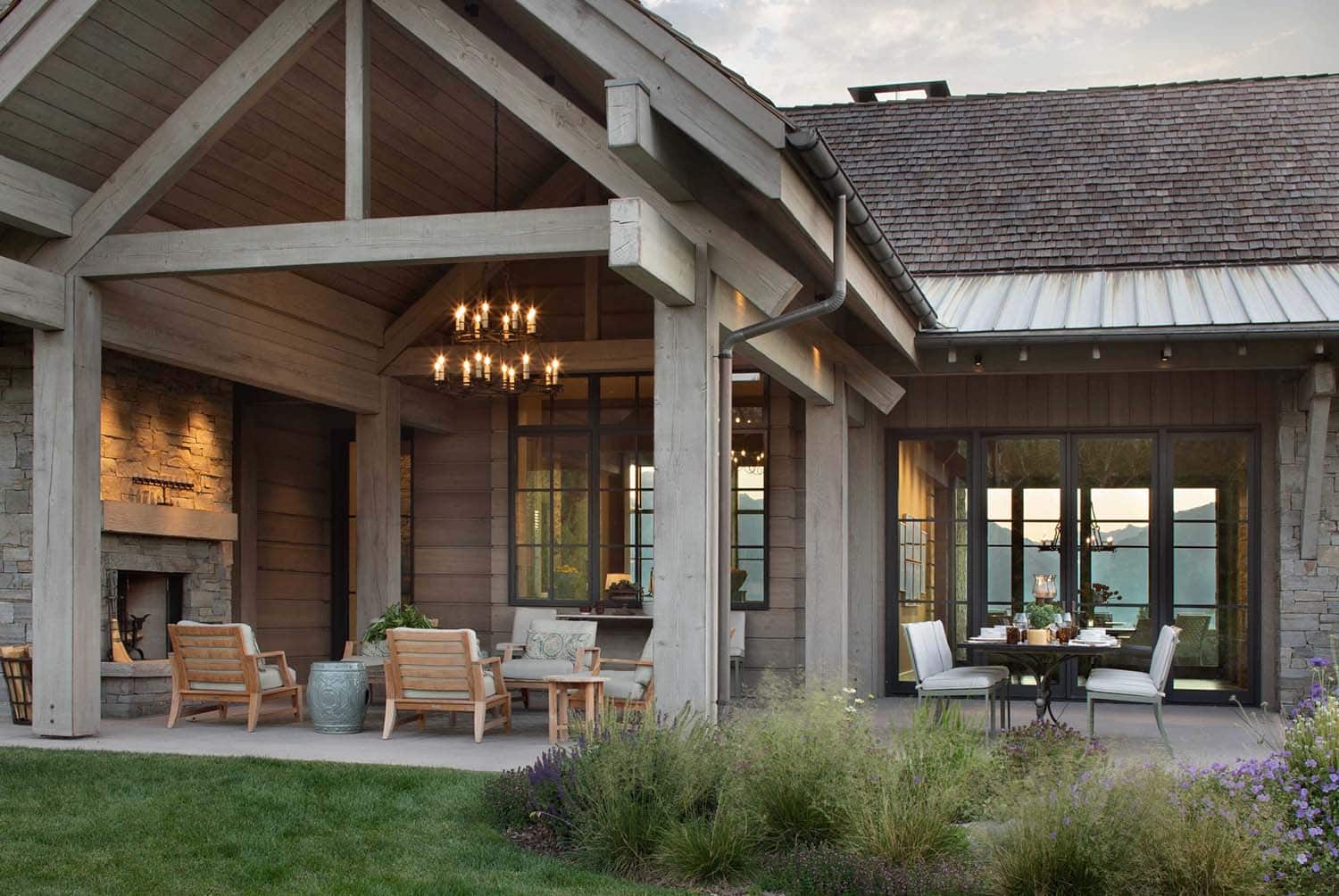 rustic mountain home exterior backyard view