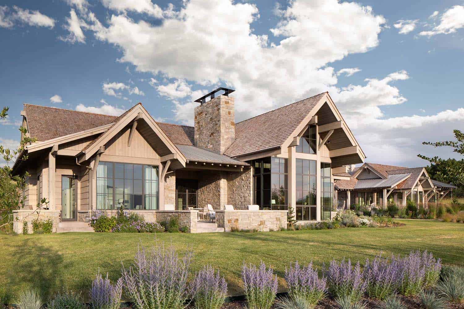 rustic mountain home exterior backyard view