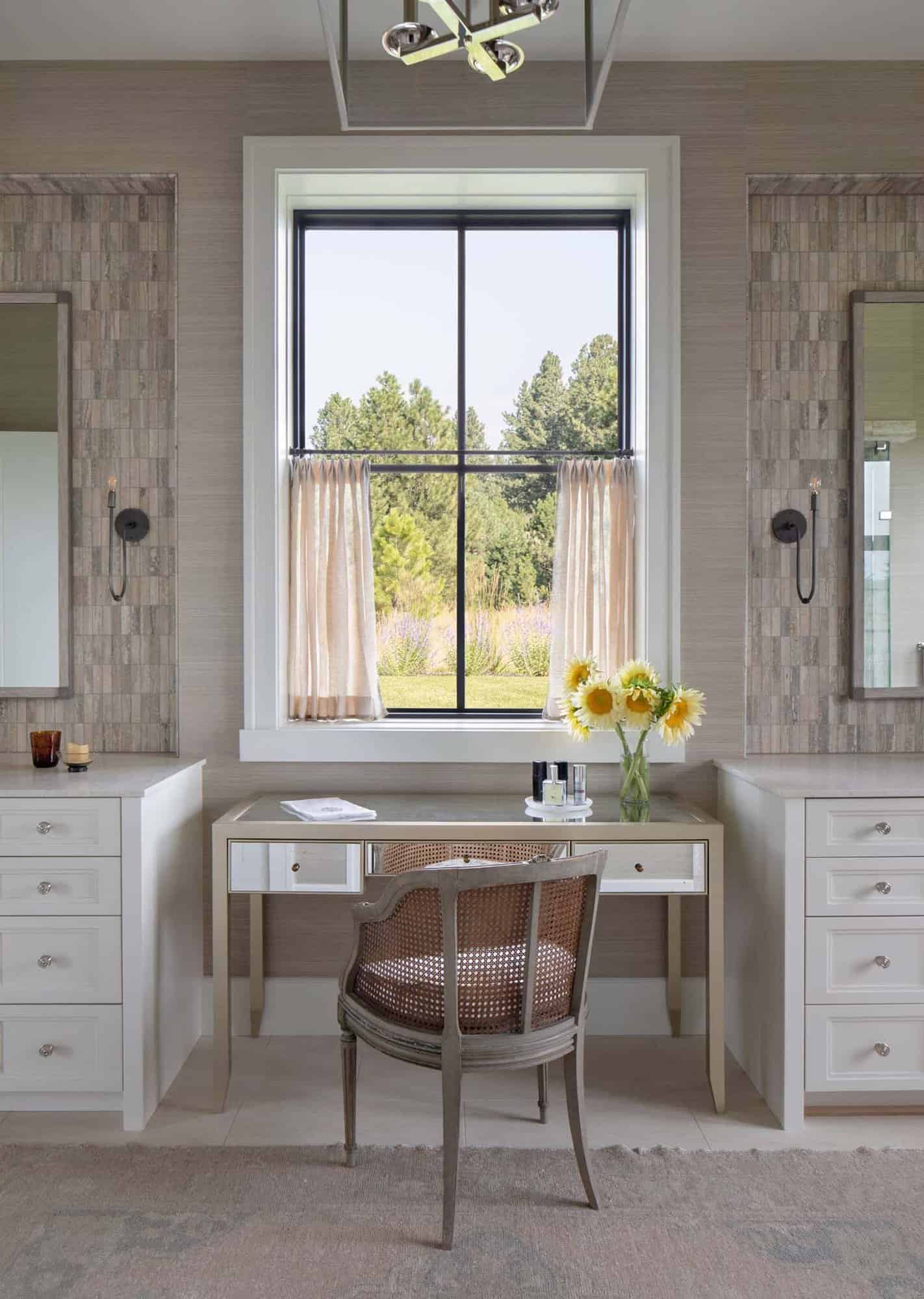 modern bathroom with a built-in makeup vanity 