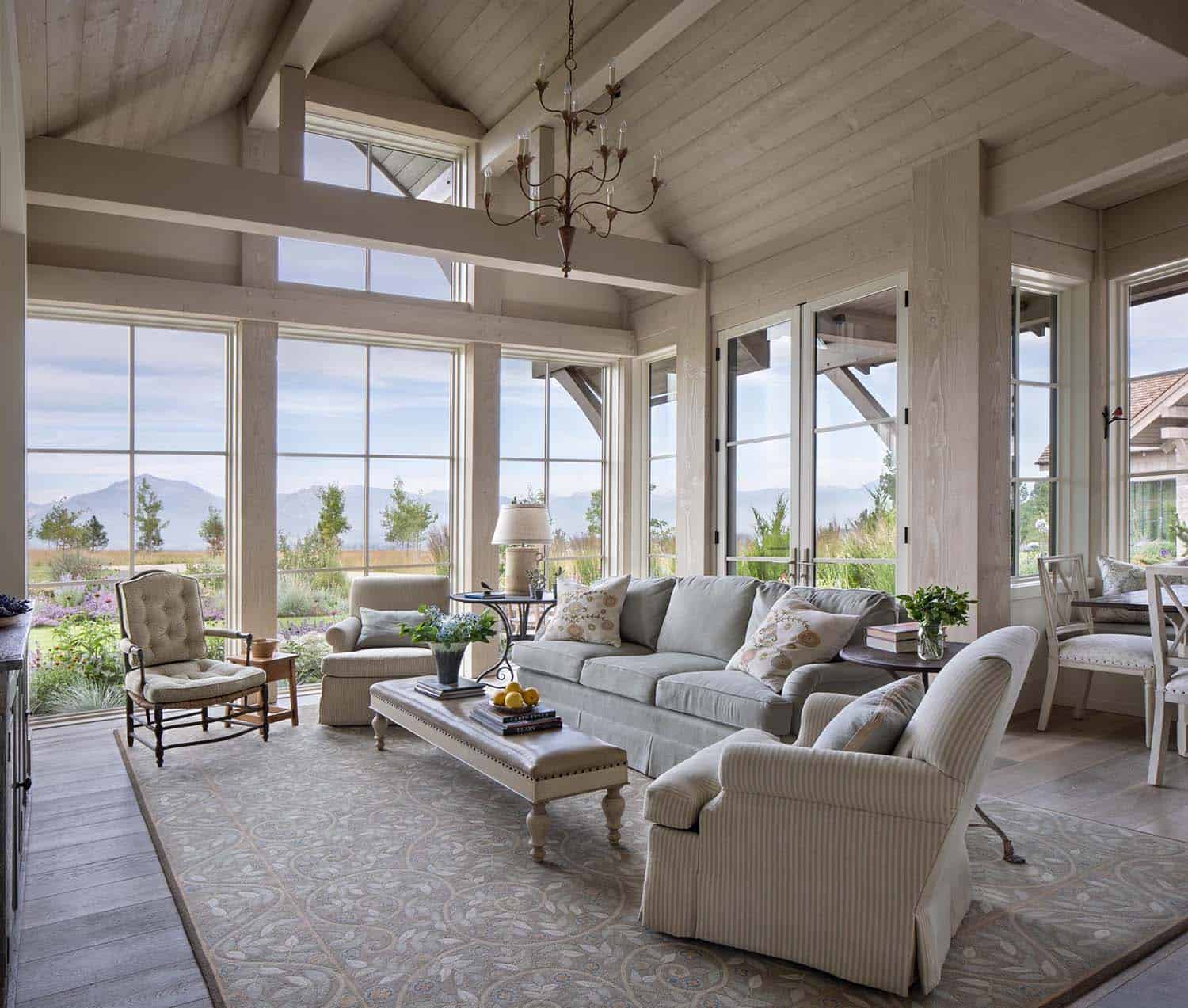 modern rustic living room with a large window