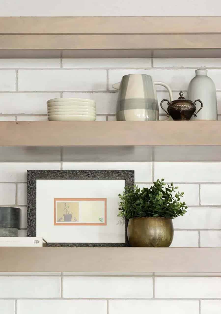 scandinavian style kitchen with open shelves