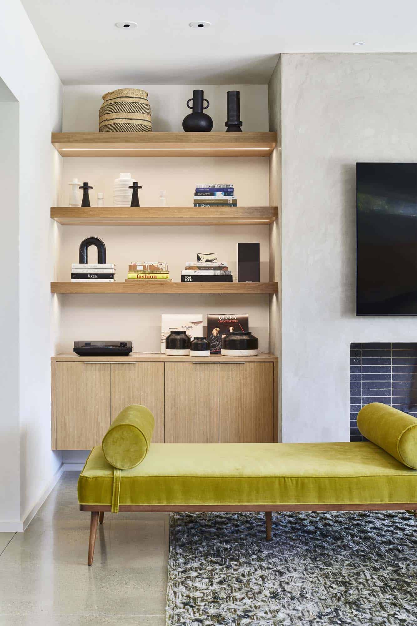 modern living room with a chaise lounge