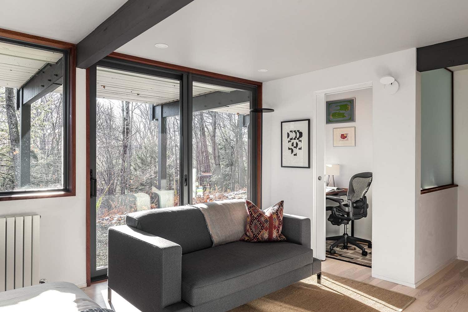 midcentury modern bedroom with a pocket office
