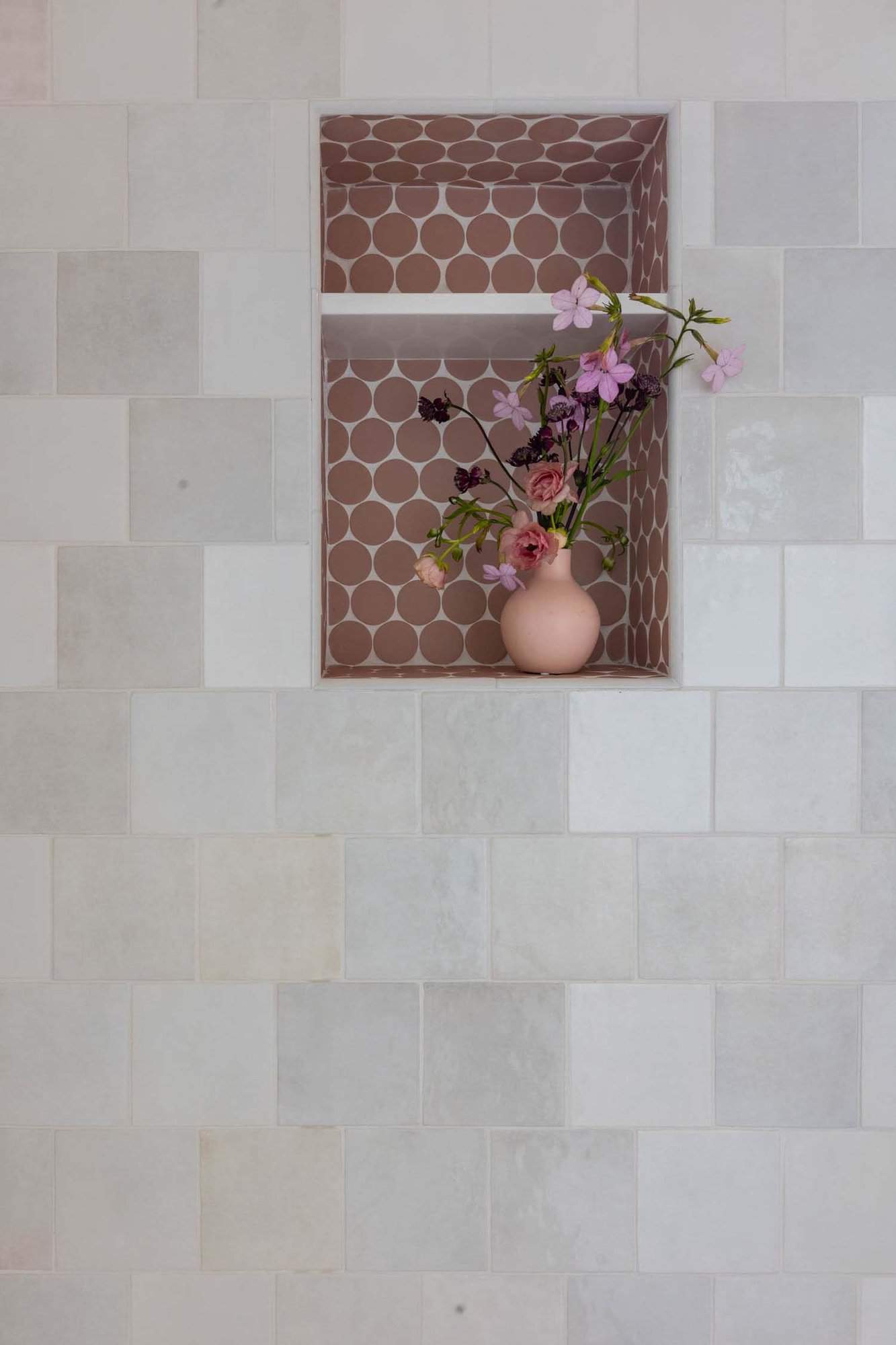 transitional style girls bathroom shower detail
