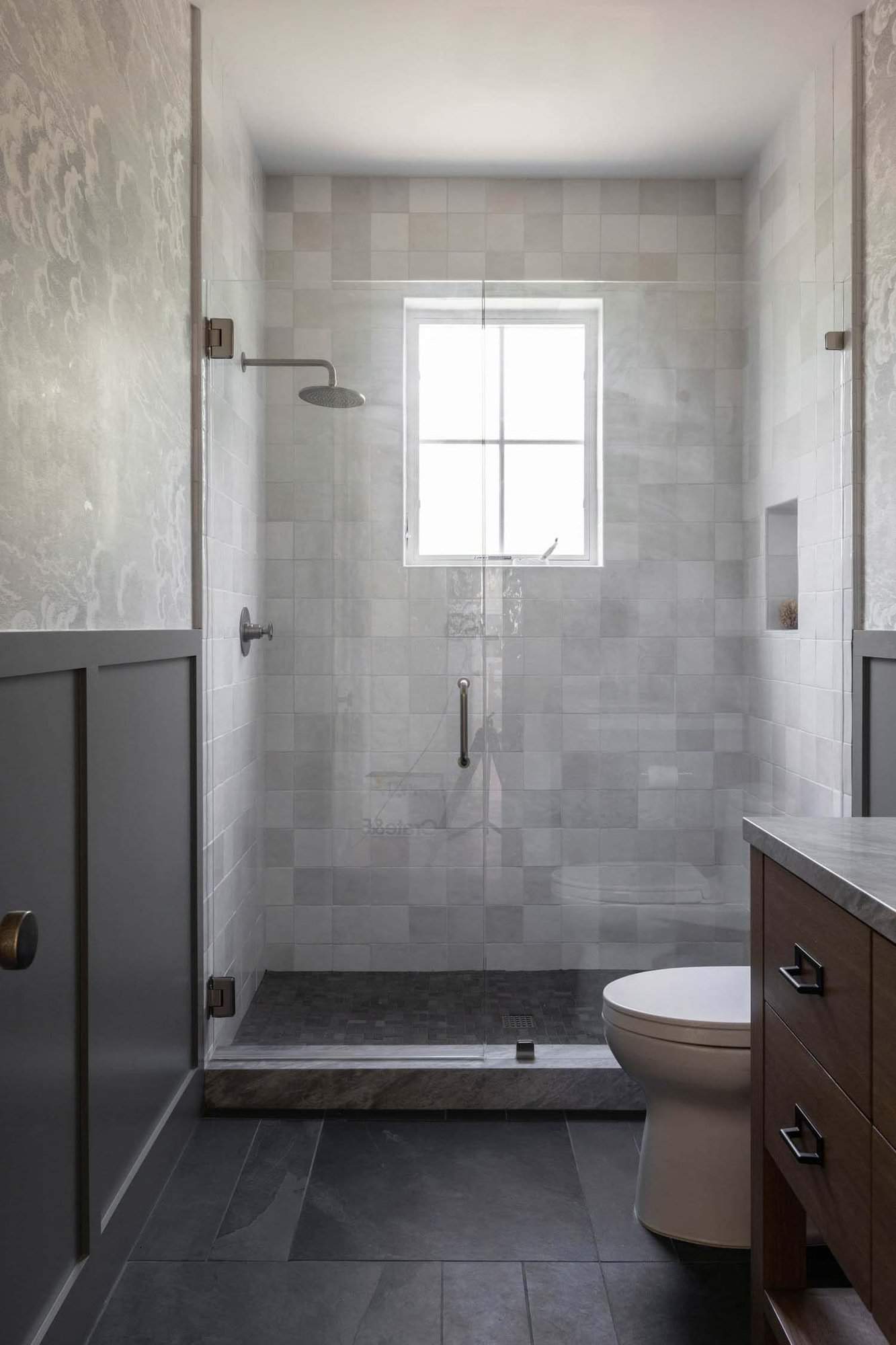 transitional style bathroom shower