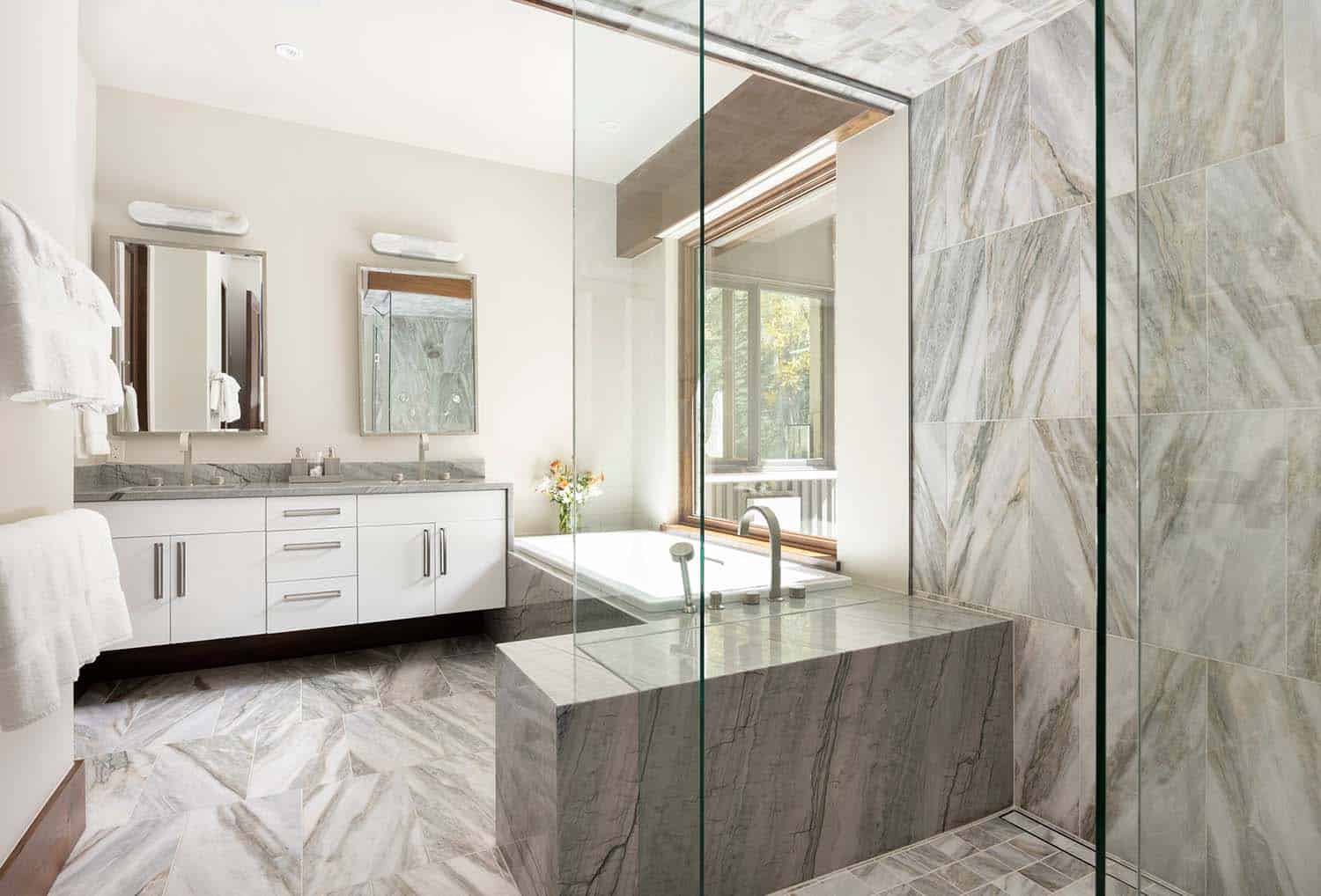 modern bathroom with a shower and a tub