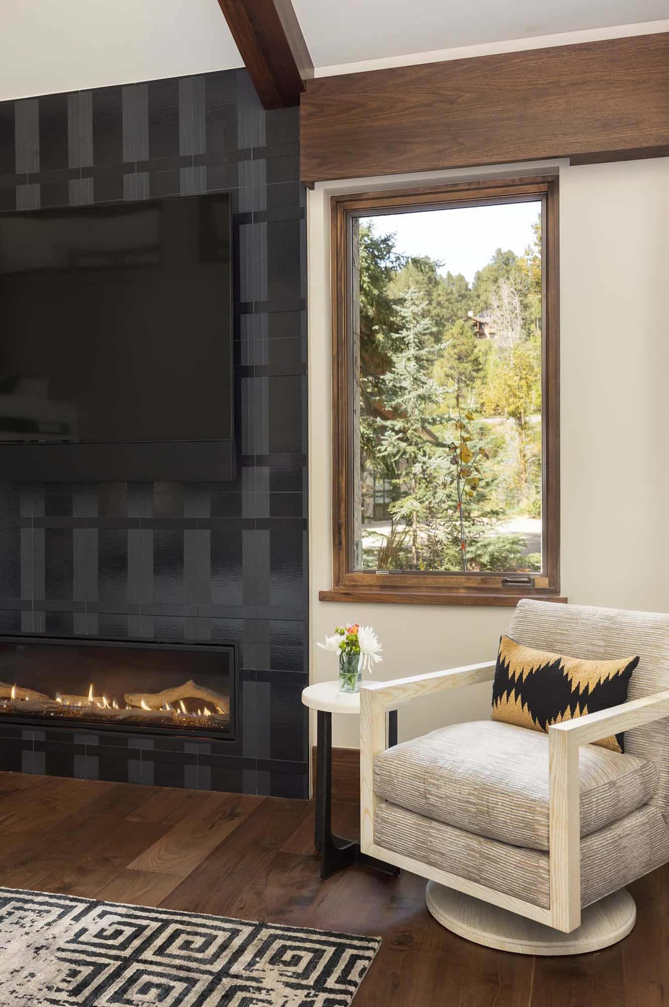 modern bedroom with a fireplace