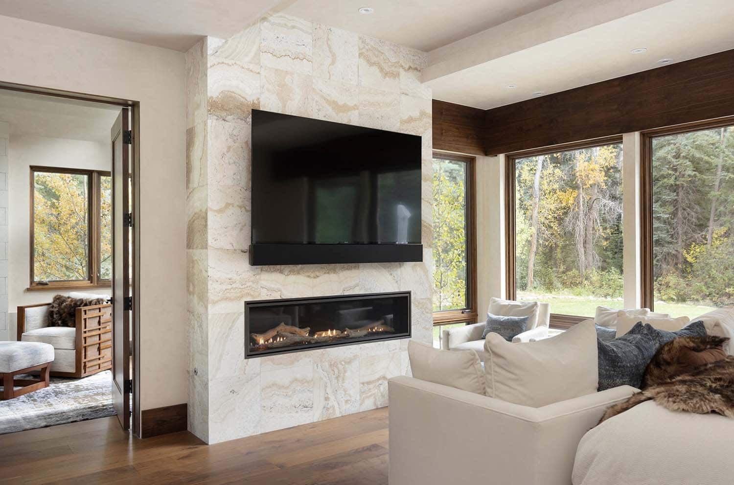 modern bedroom with a fireplace