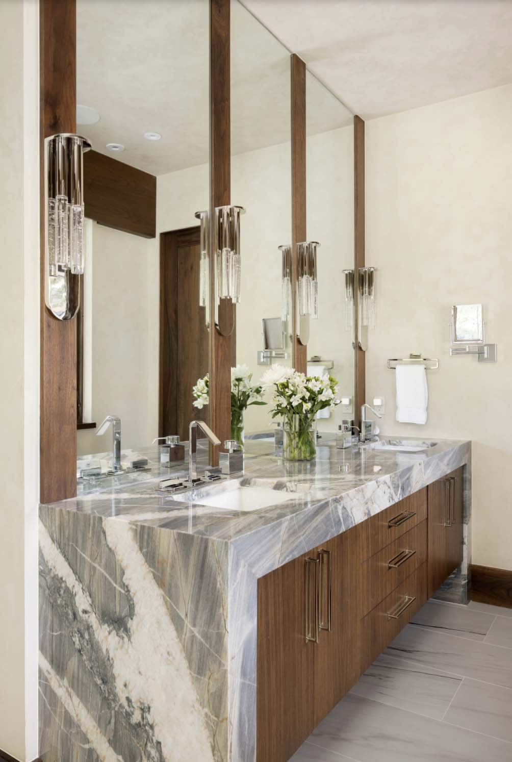modern bathroom with a marble countertop