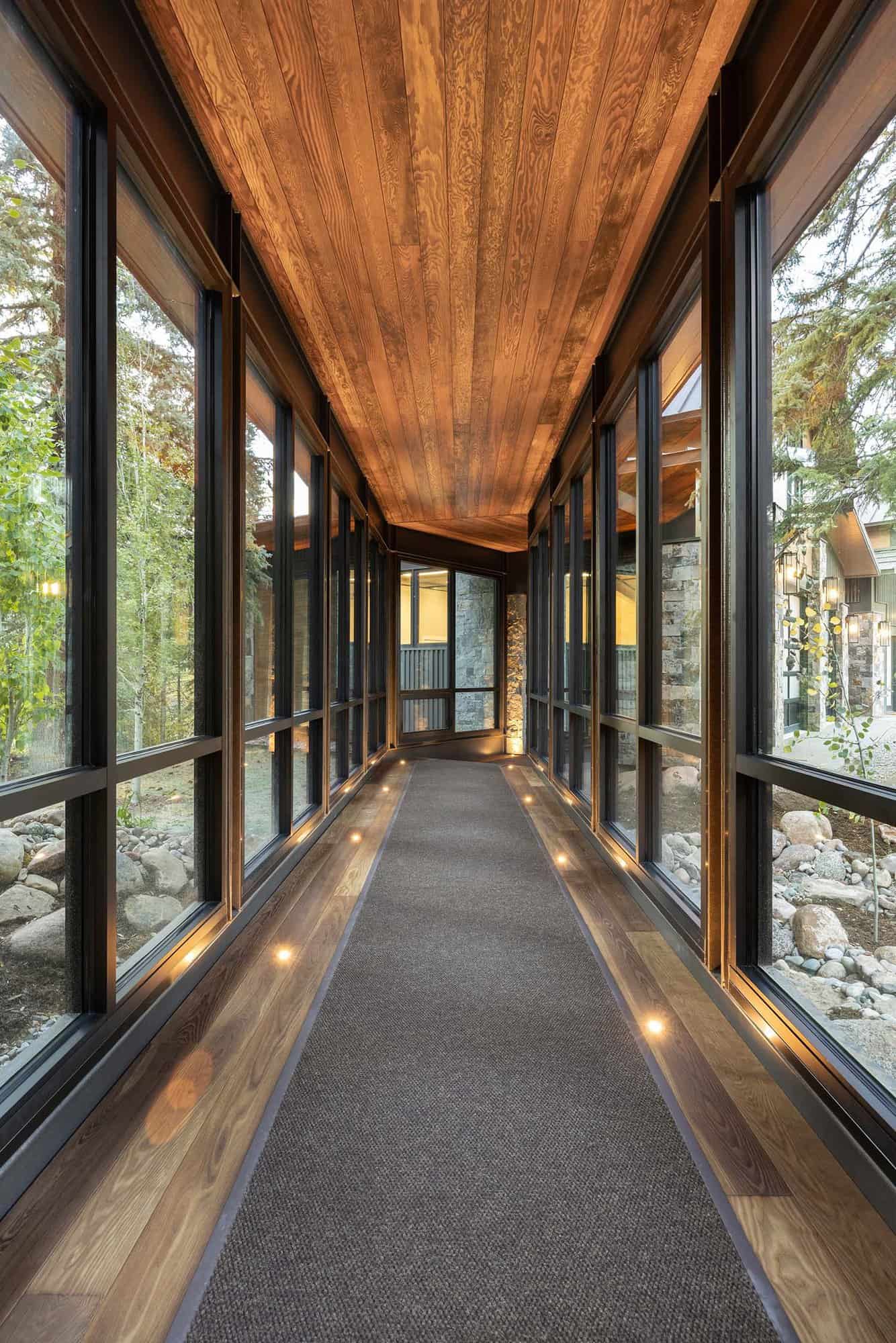 rustic modern connecting bridge hallway