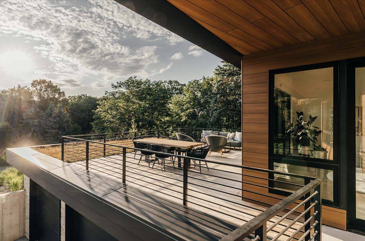 modern home exterior with a patio