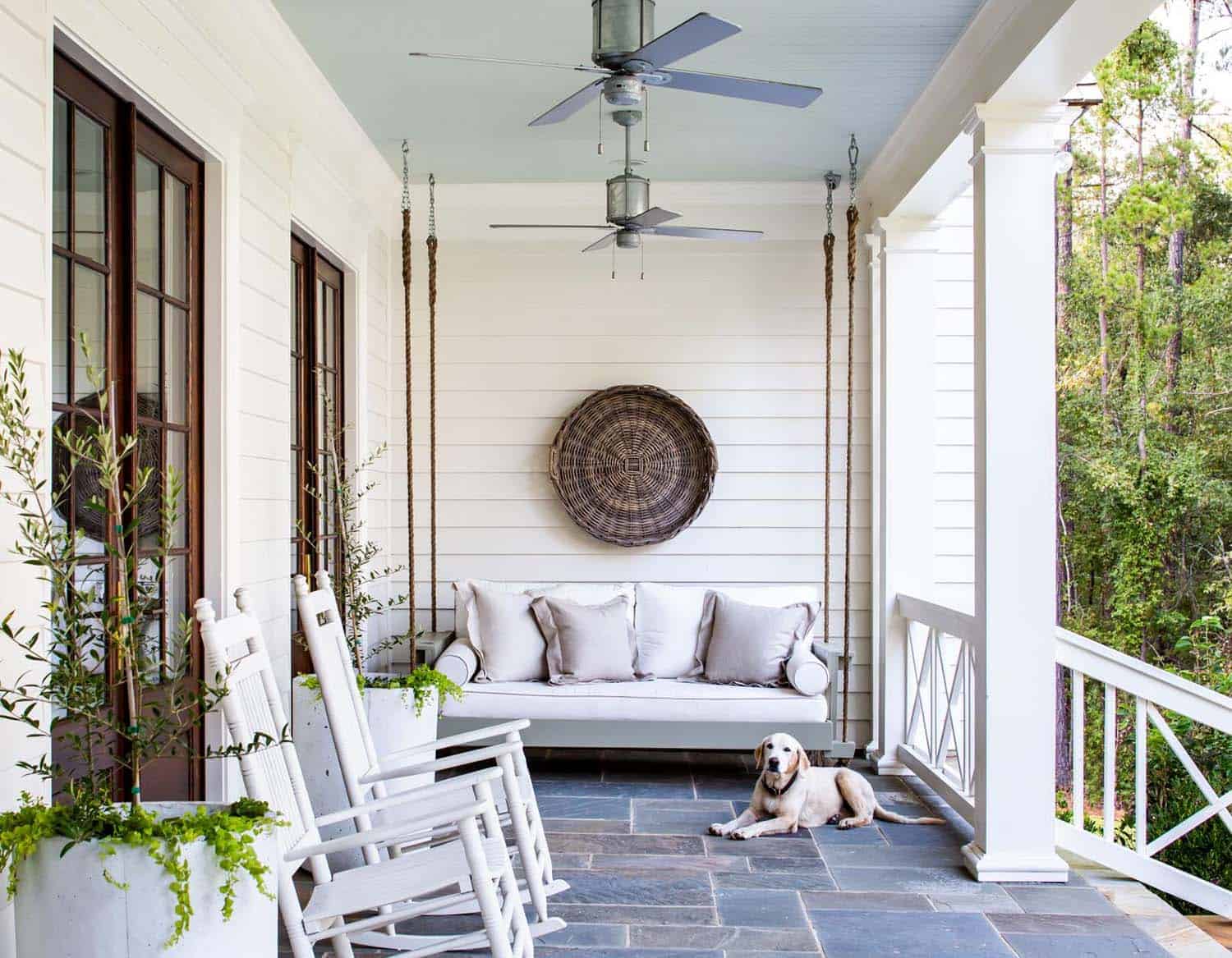 white countryside home front porch