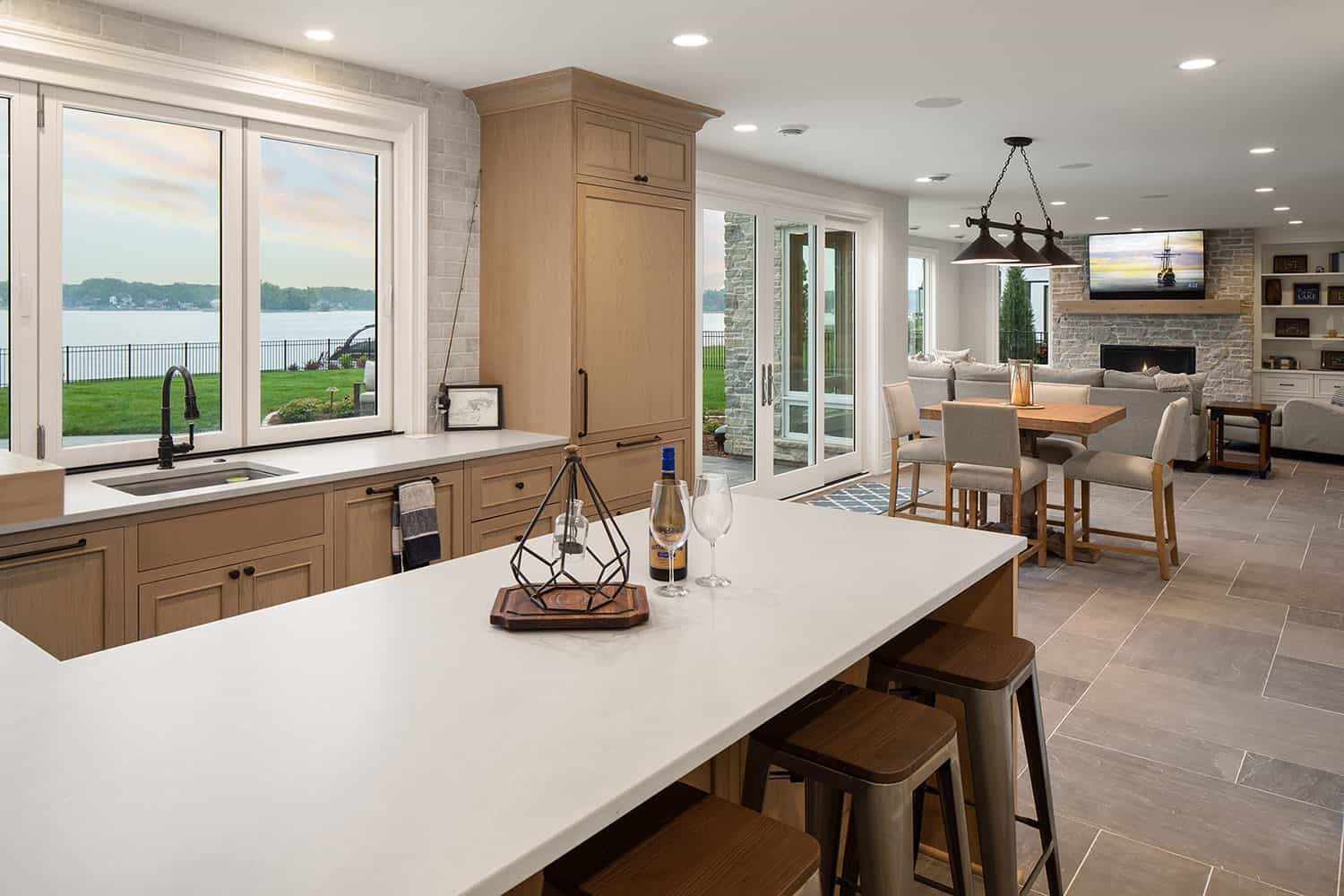 transitional style lower level kitchenette