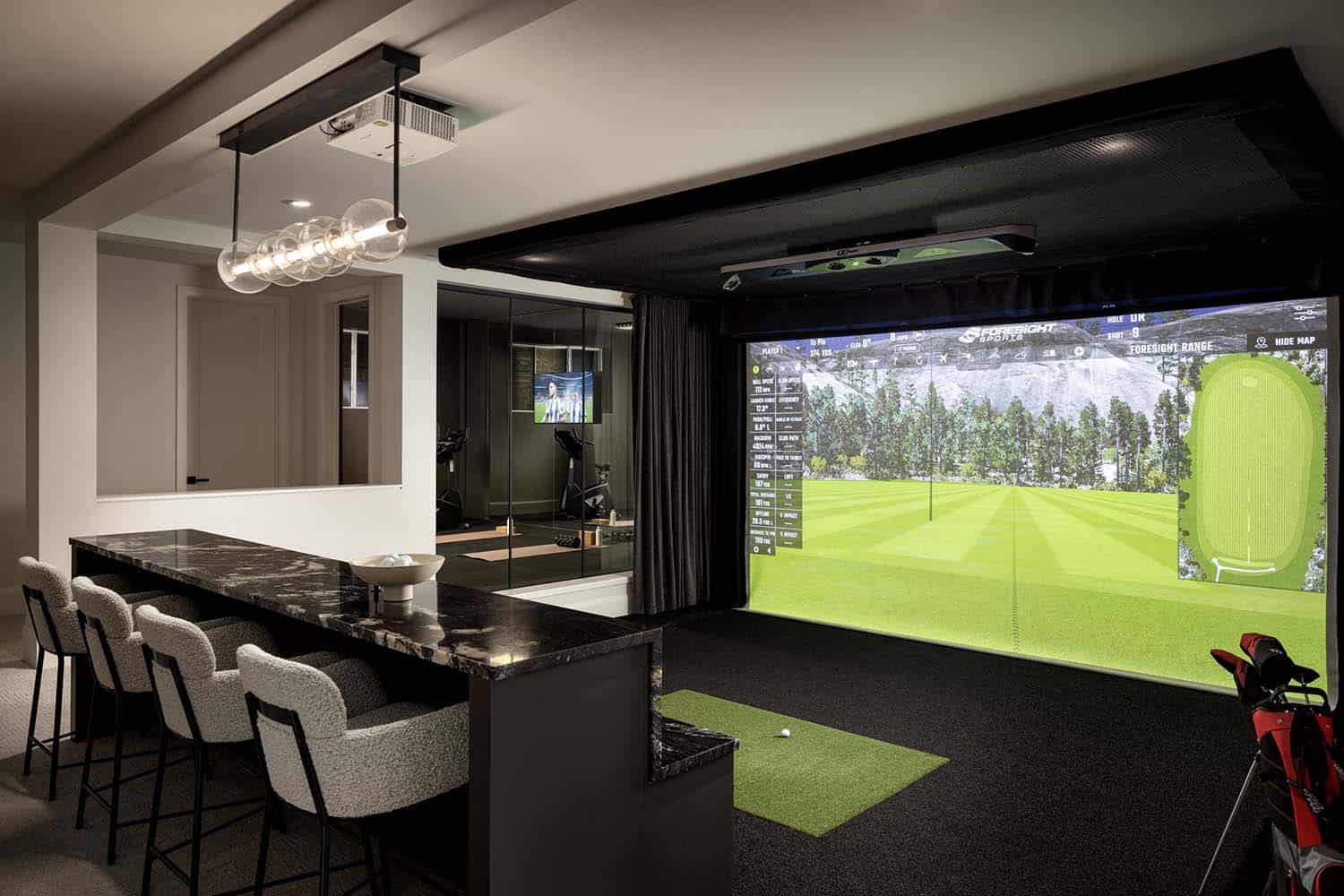 contemporary golf simulator room