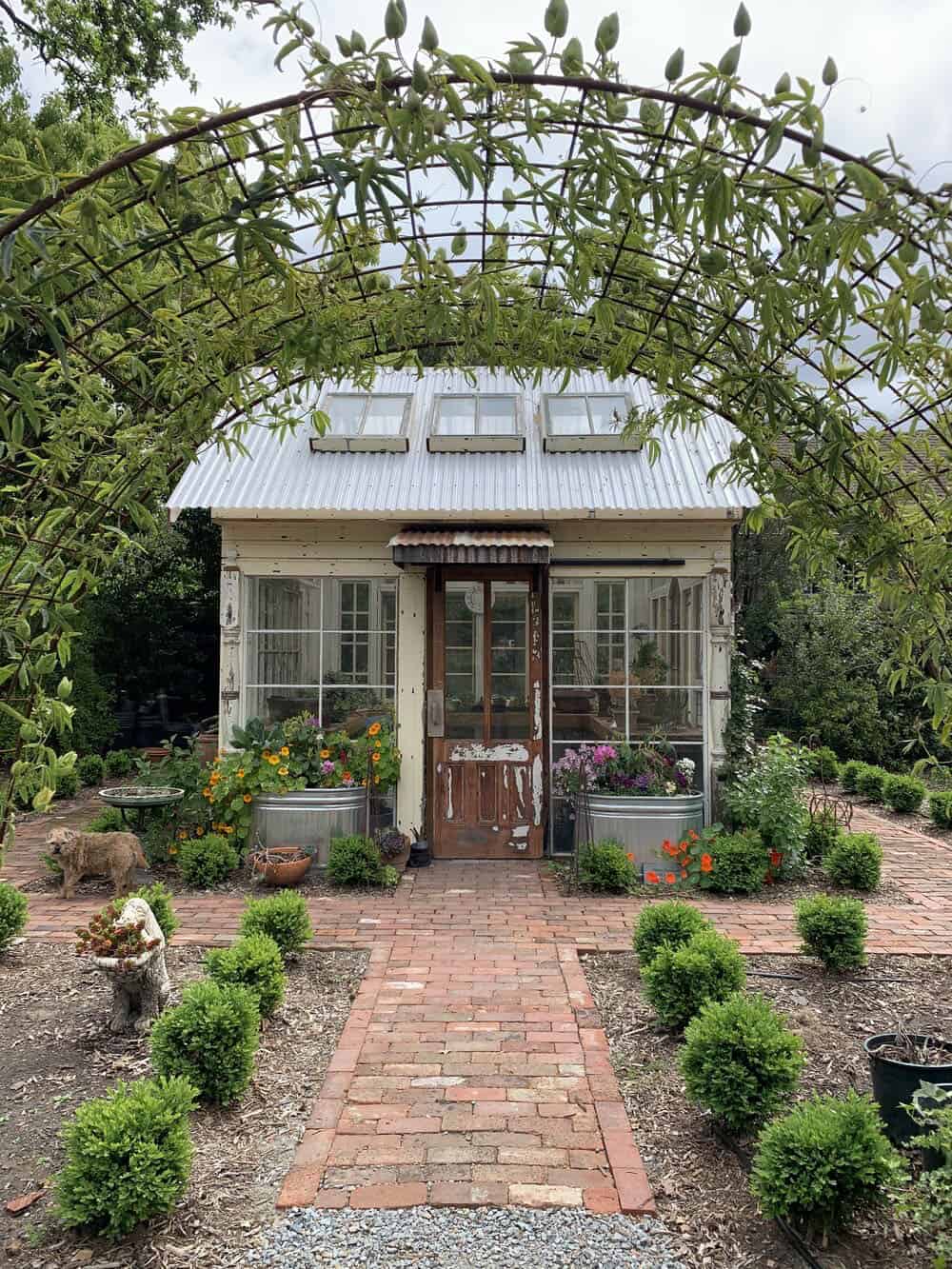 rustic she-shed with skylights