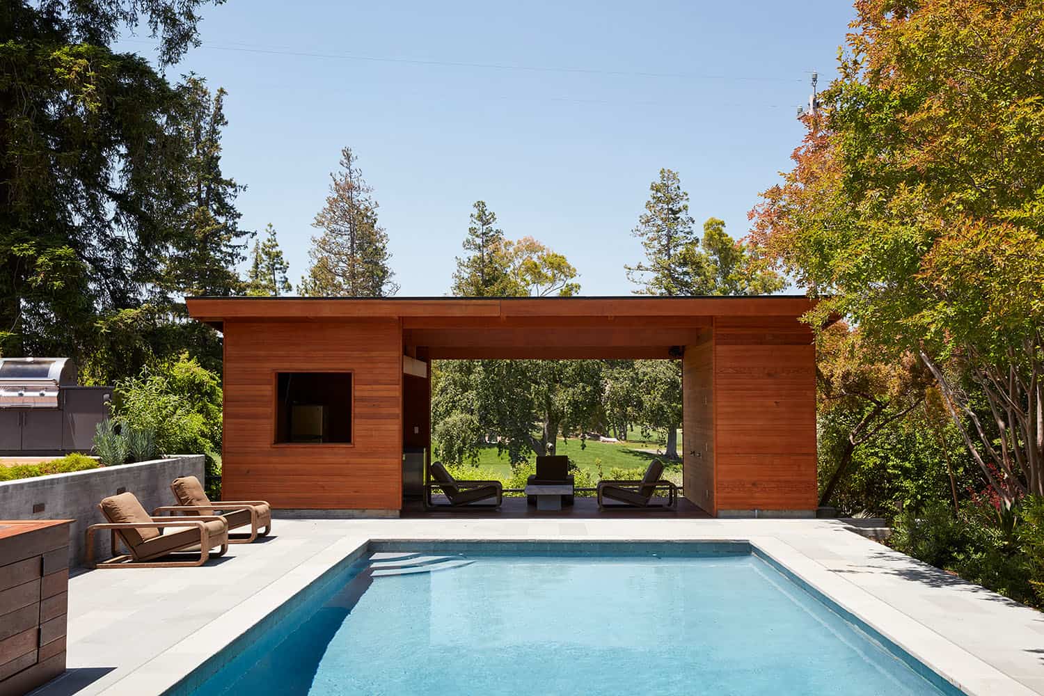 modern pool and pool house