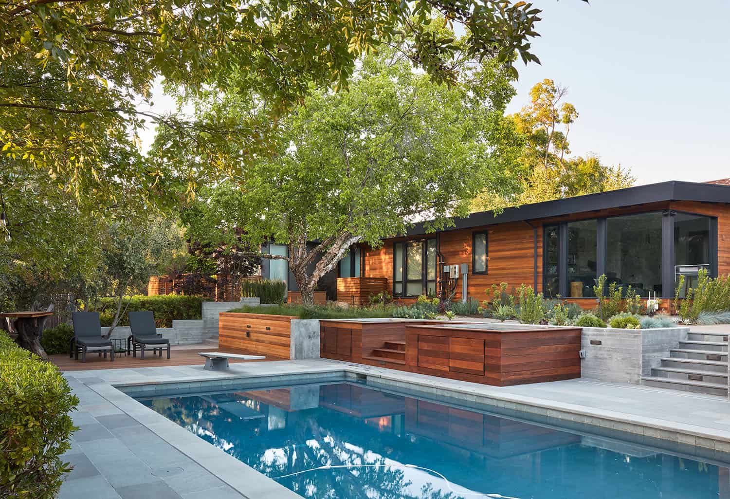modern pool and pool house