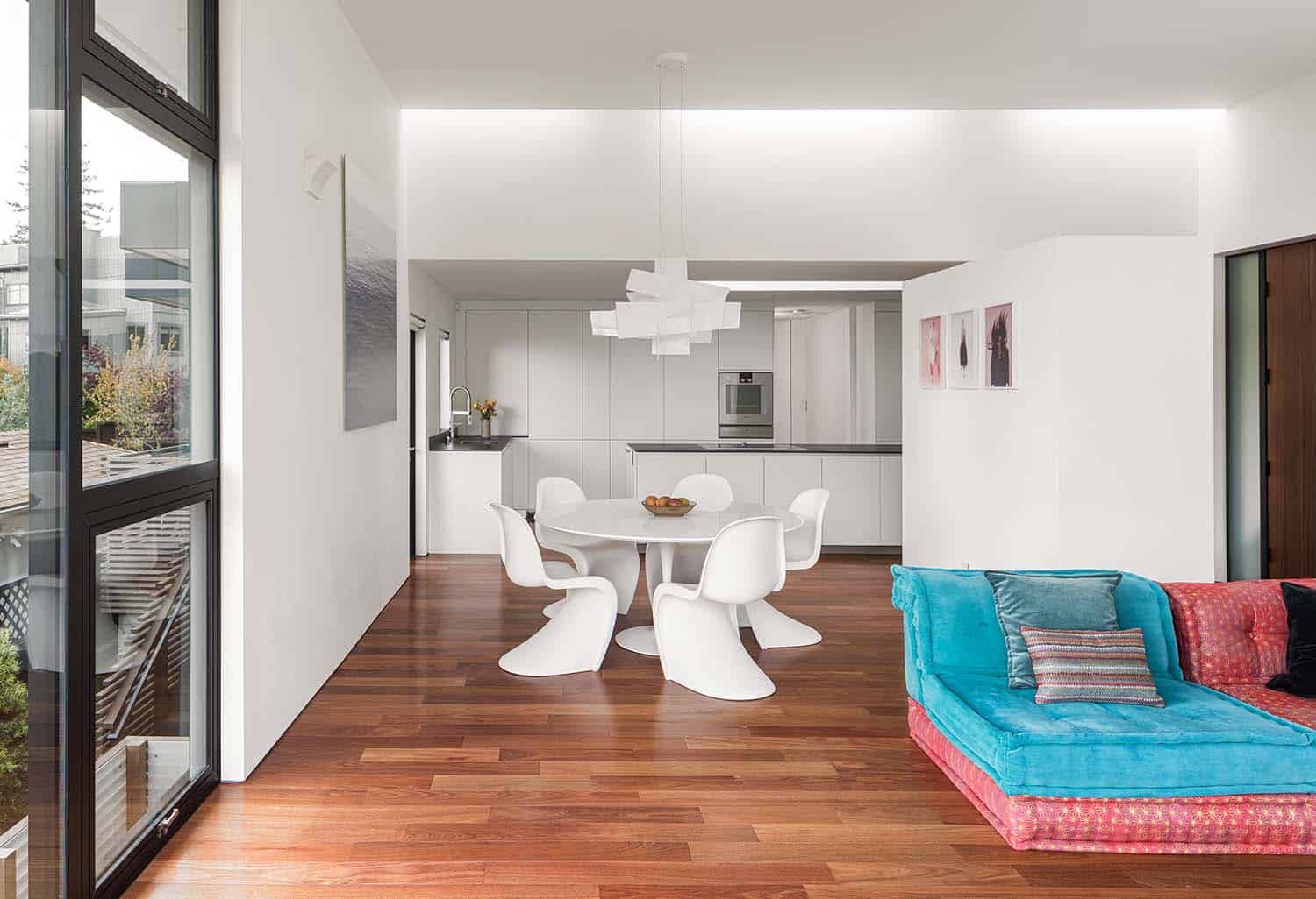 modern living room with a view of the dining room