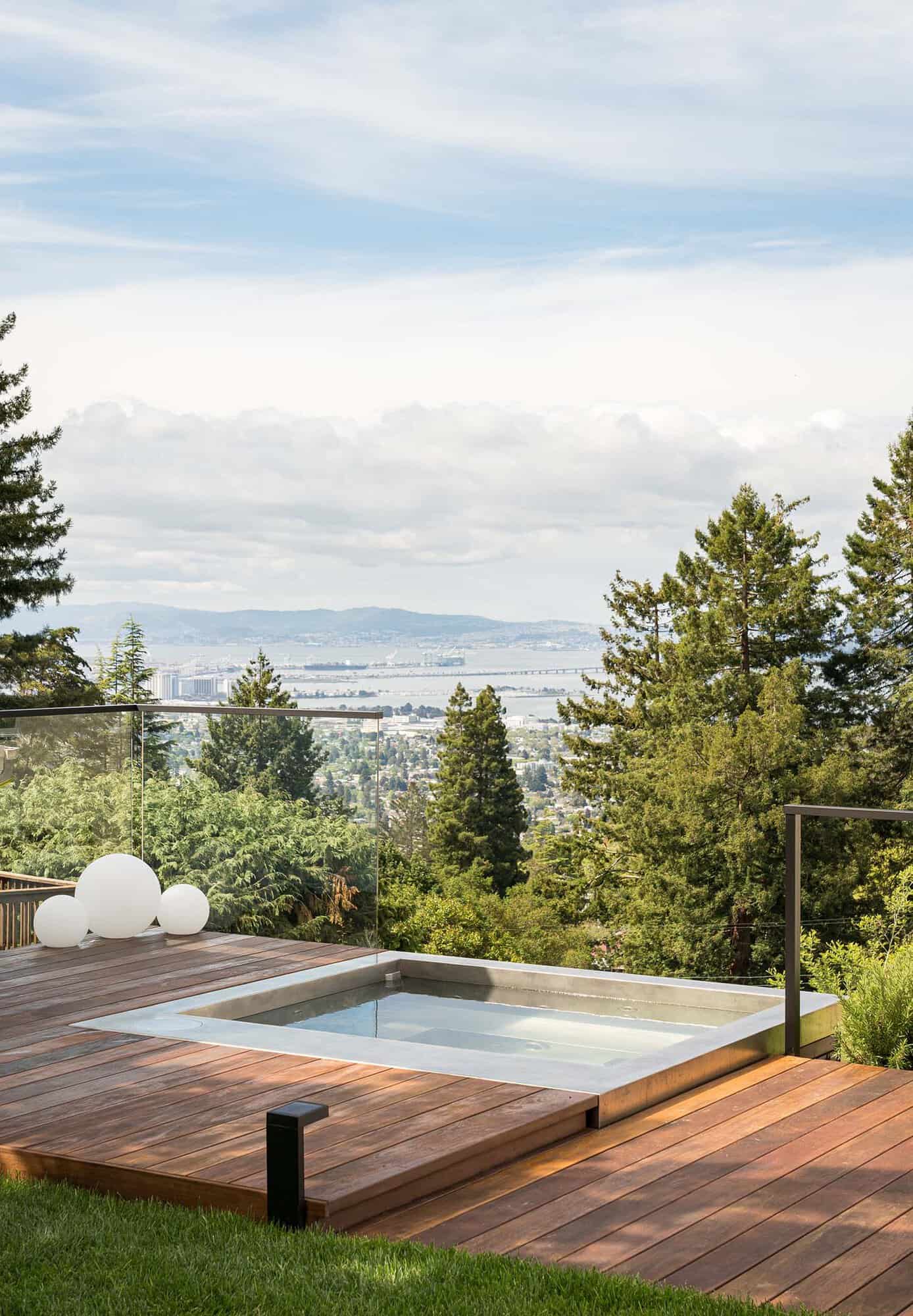 modern European style home patio with a spa