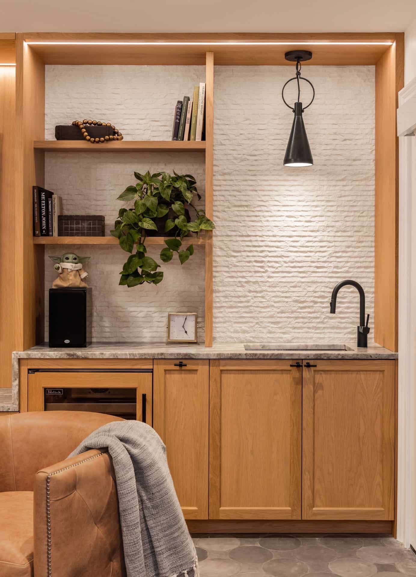 transitional style home bar