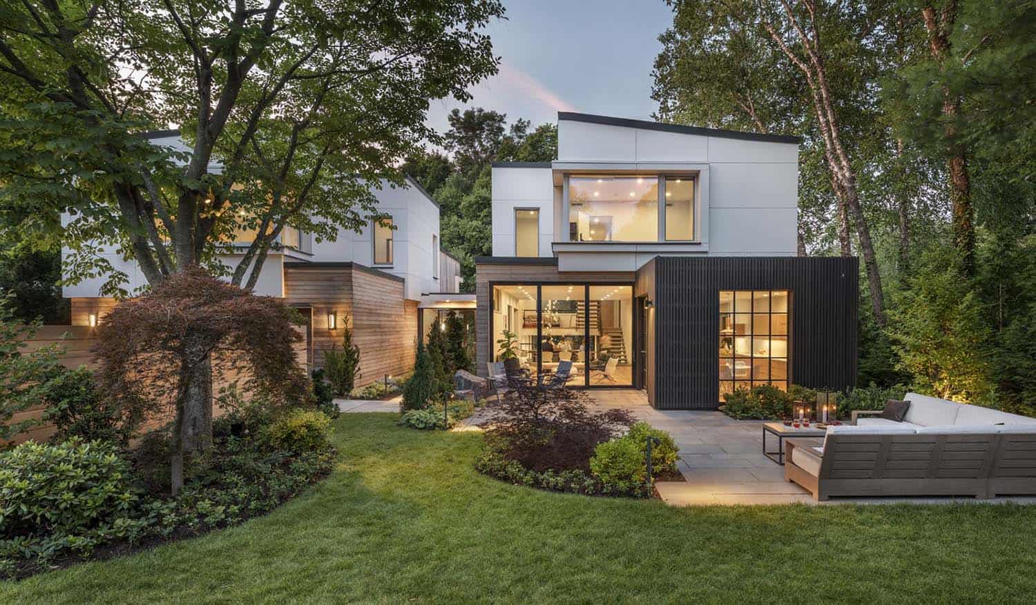 contemporary home exterior at dusk