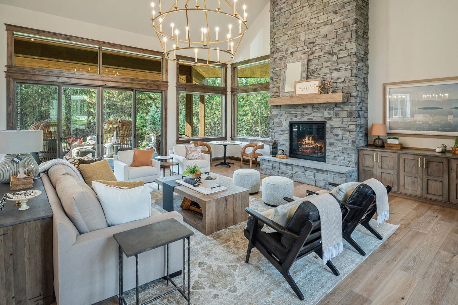 contemporary living room with a fireplace