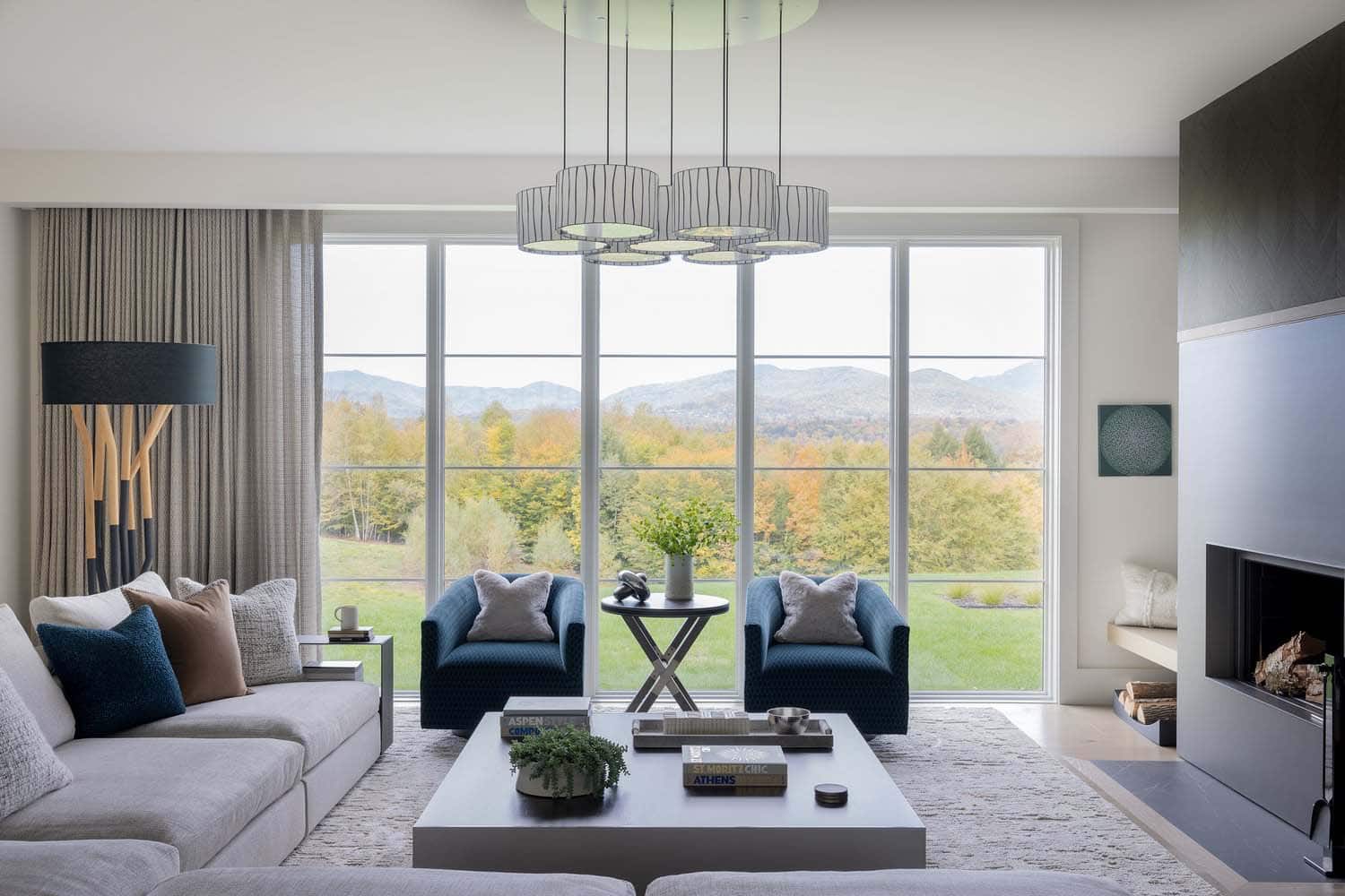 modern living room with a large window view