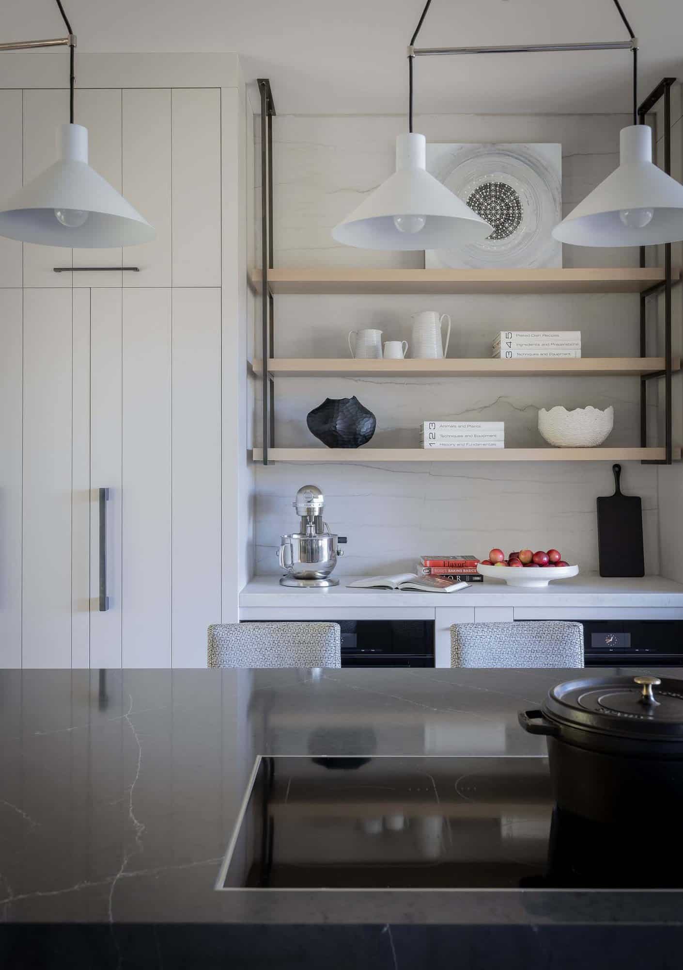 modern kitchen with open shelves
