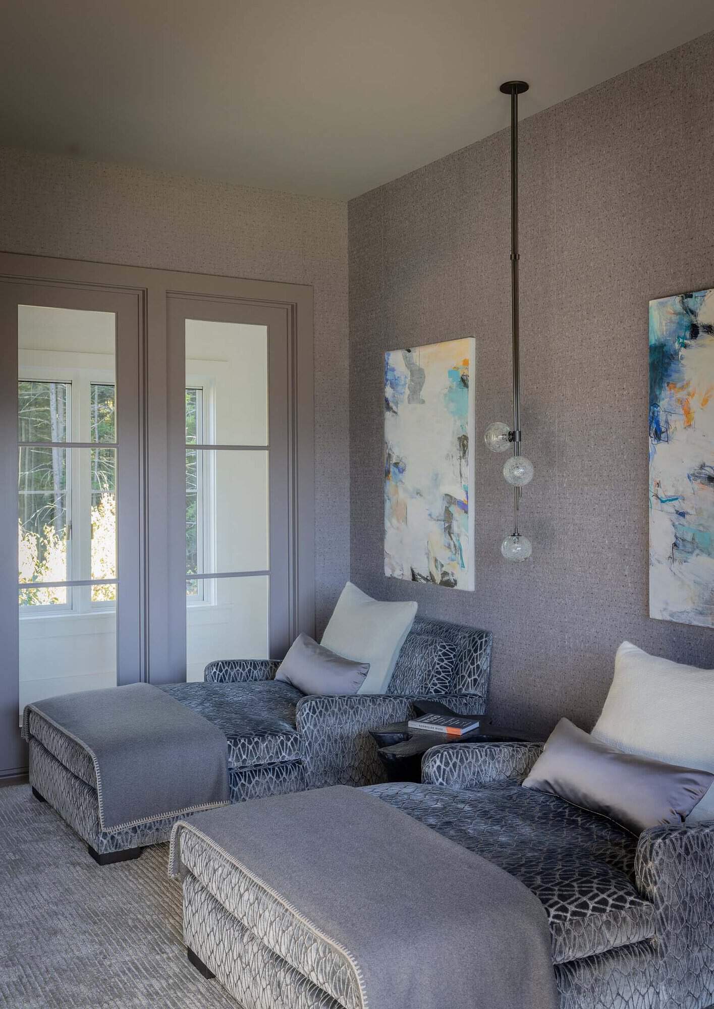 modern home office with chaise lounges