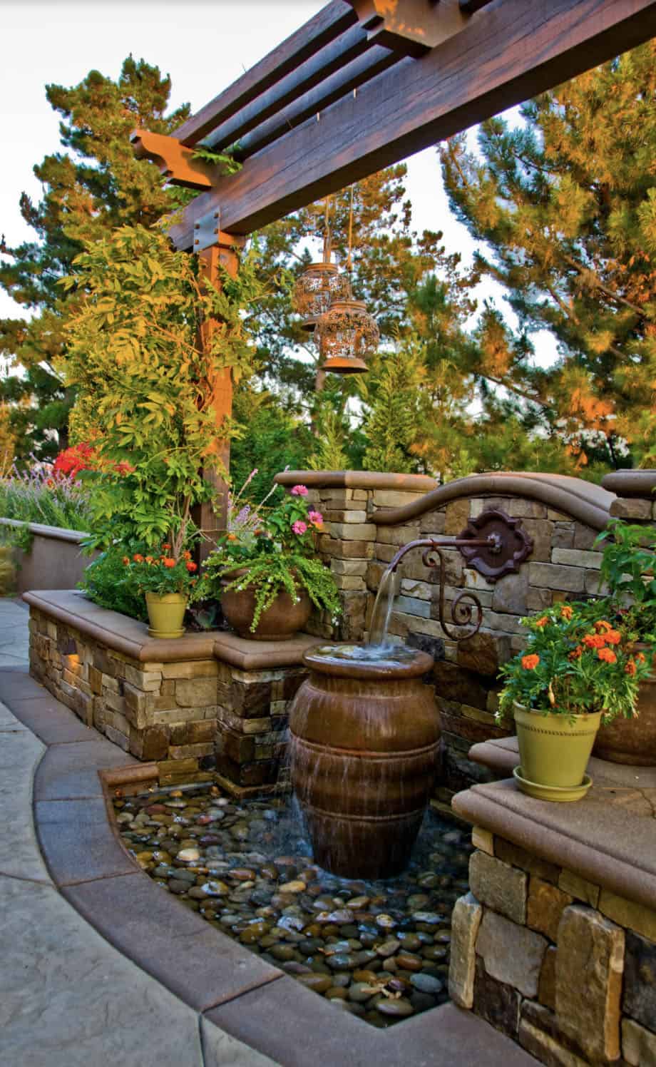 mediterranean style water feature