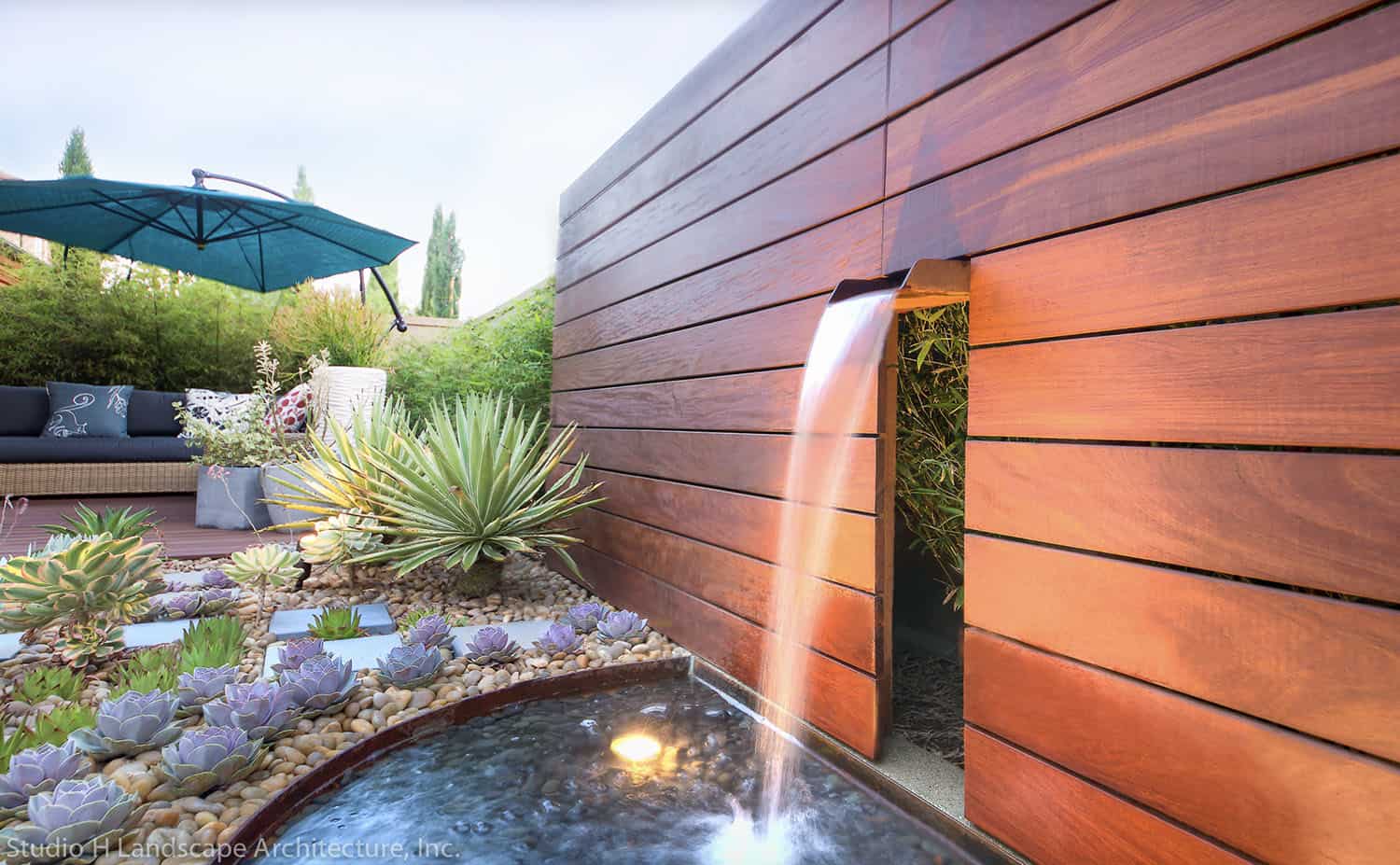 modern zen garden with a water feature
