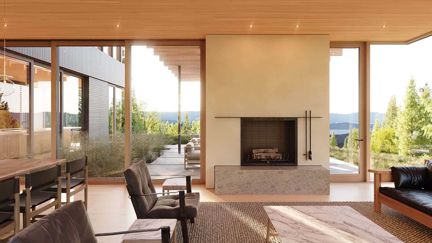 modern living room with a fireplace
