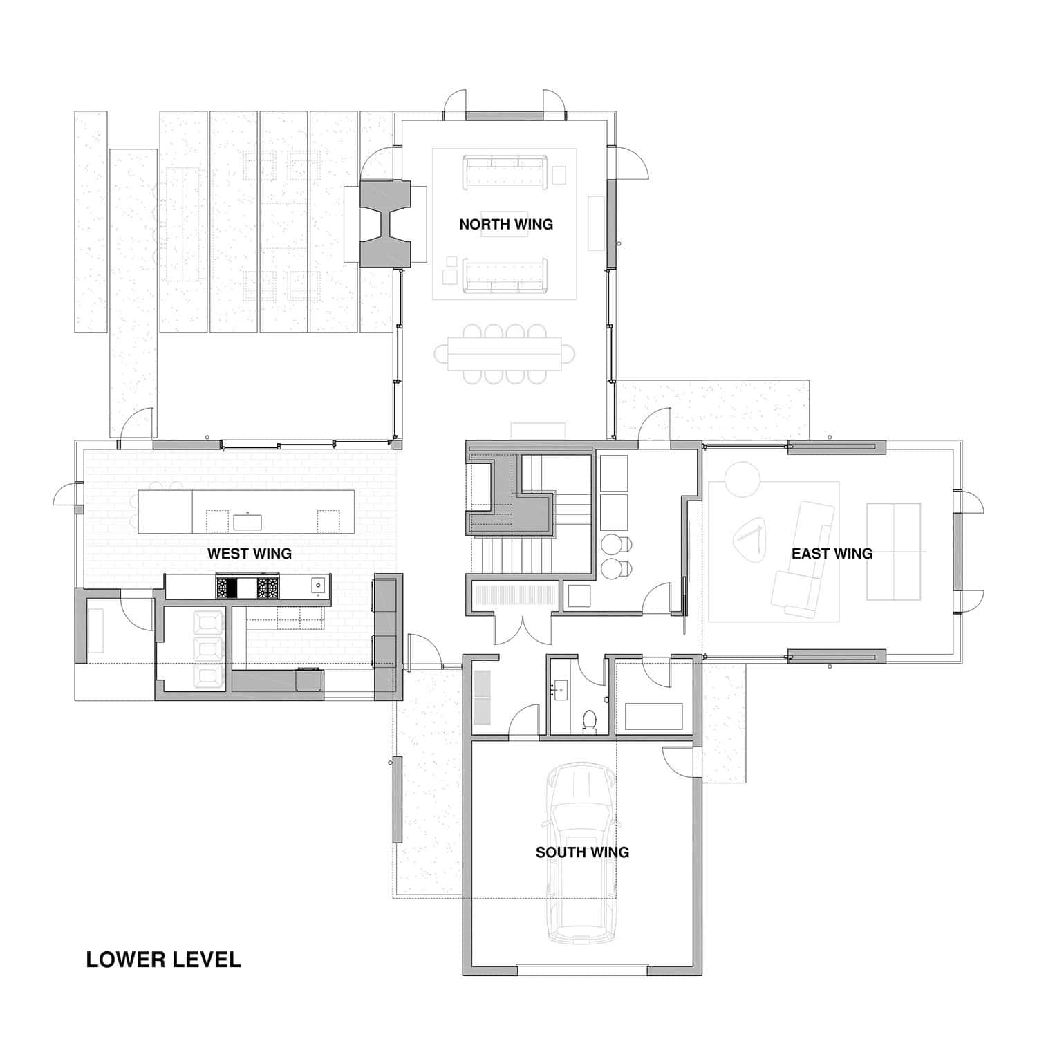 modern hilltop home first floor plan