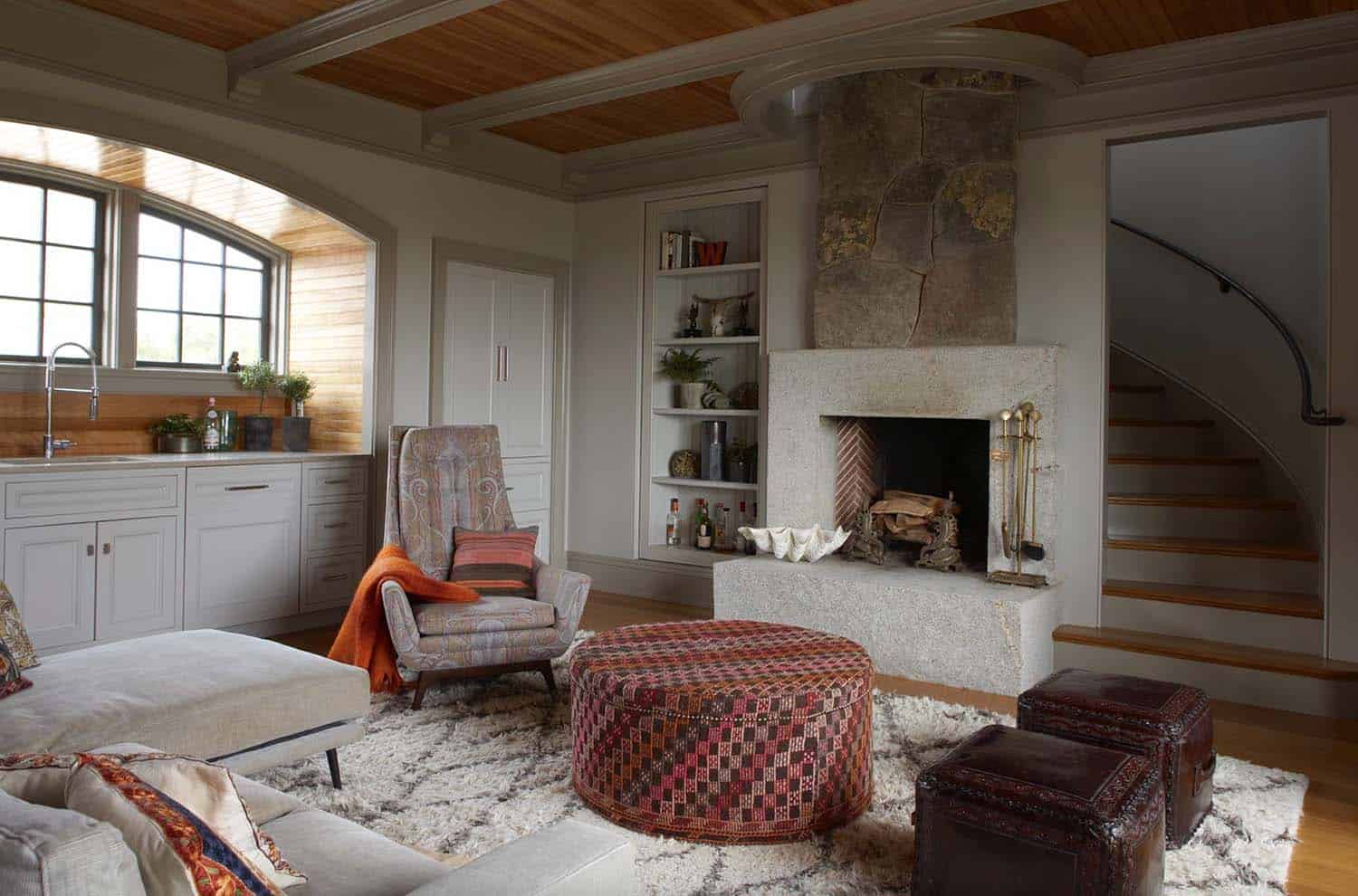traditional style family room with a fireplace