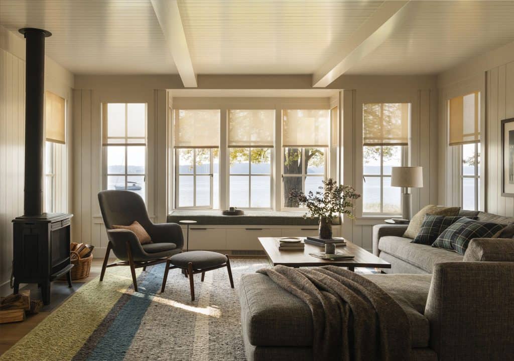 This calming waterfront retreat nestles into the forest of Bainbridge ...