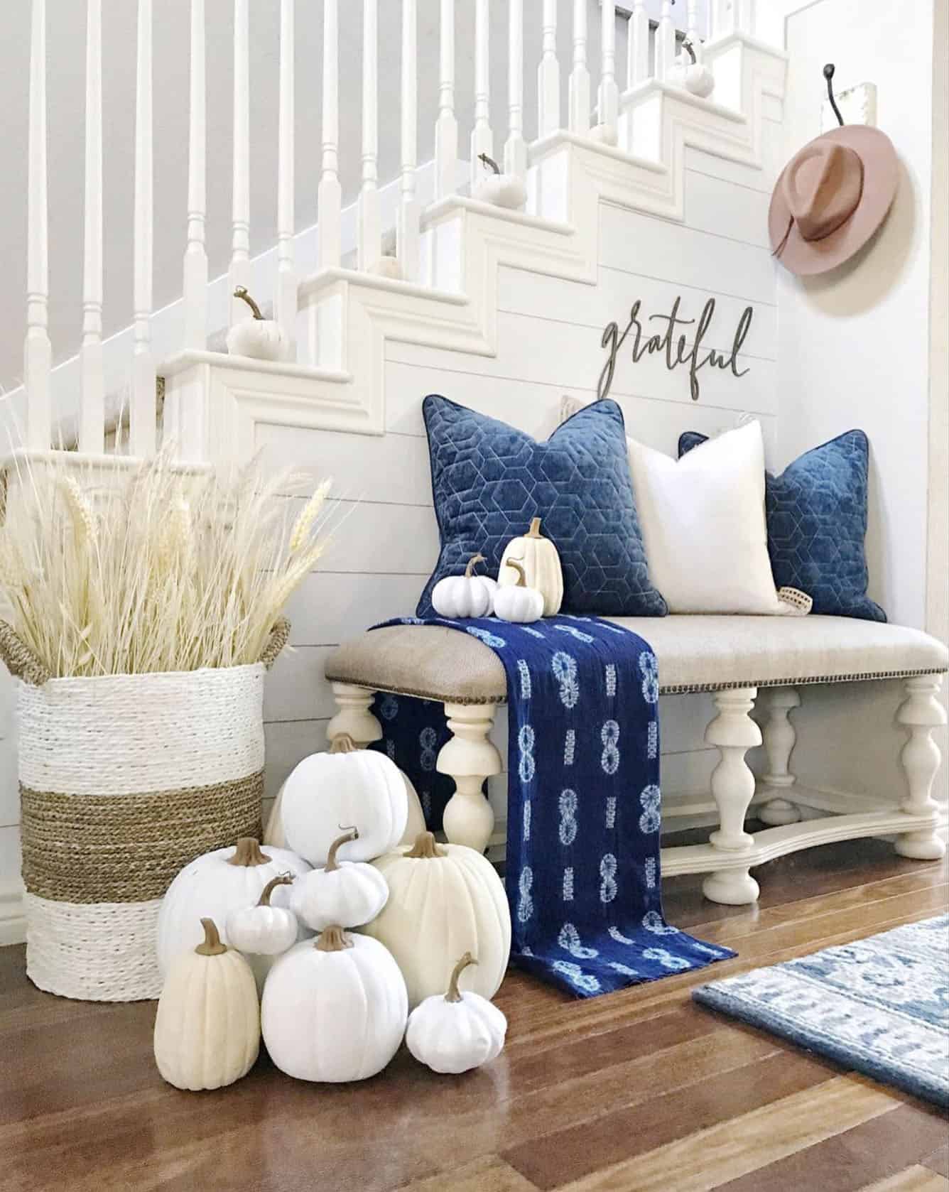 fall-decorated-entry-with-a-blue-and-white-palette